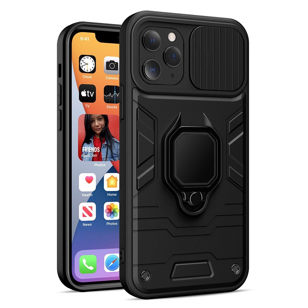 Samsung Galaxy S22 Plus 5G Σκληρή Θήκη Μαύρη Με Σταντ Ring Lens Case Black