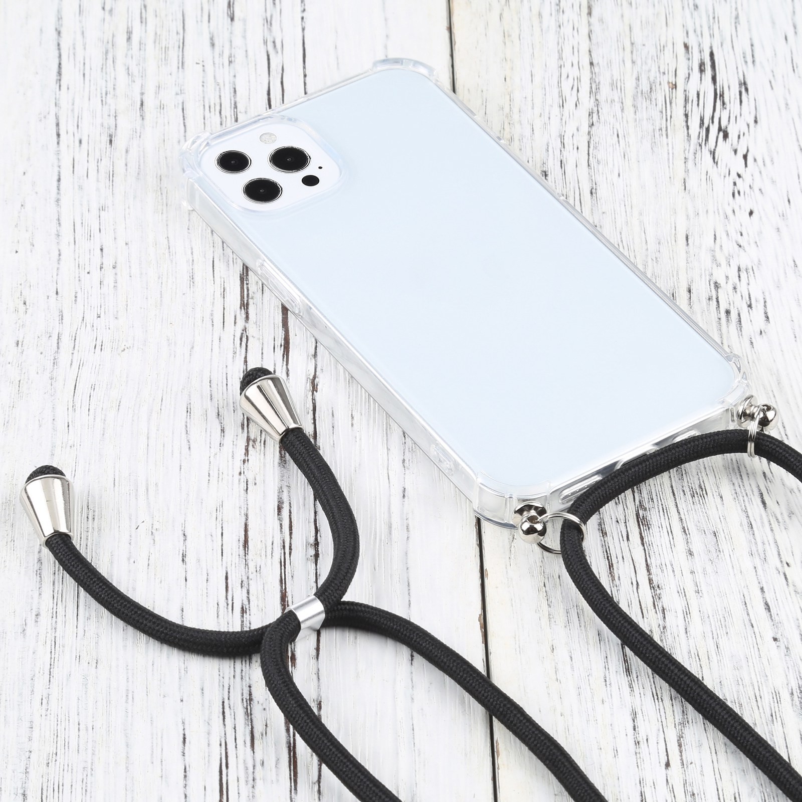 iPhone 13 Pro Max Θήκη με Λουράκι Four-corner Shockproof Transparent TPU Protective Case with Lanyard Black