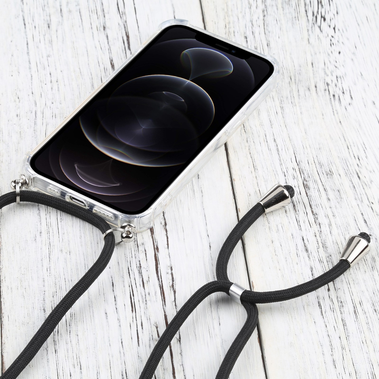 iPhone 13 Pro Θήκη με Λουράκι Four-corner Shockproof Transparent TPU Protective Case with Lanyard Black