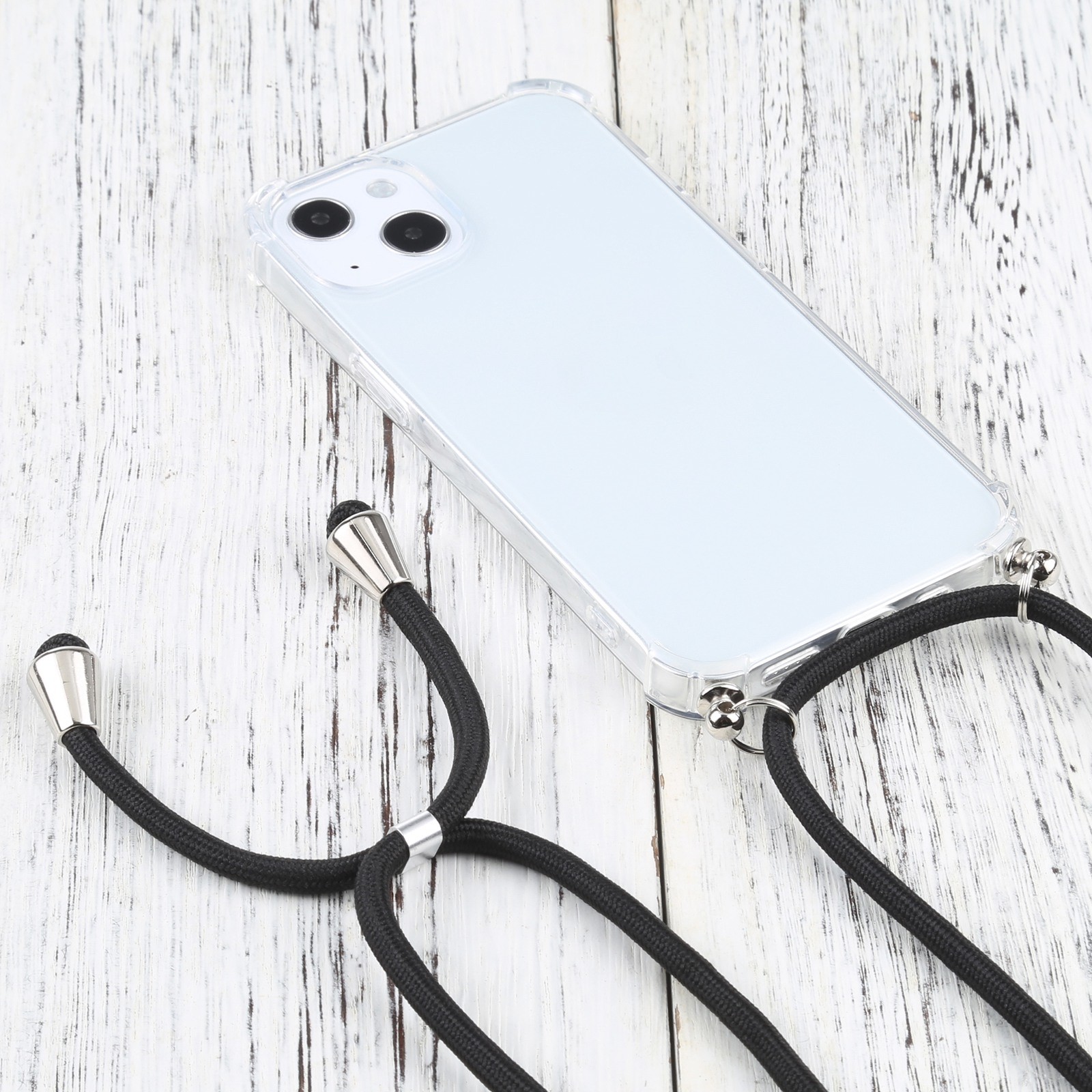 iPhone 13 mini Four-corner Shockproof Transparent TPU Protective Case with Lanyard Black