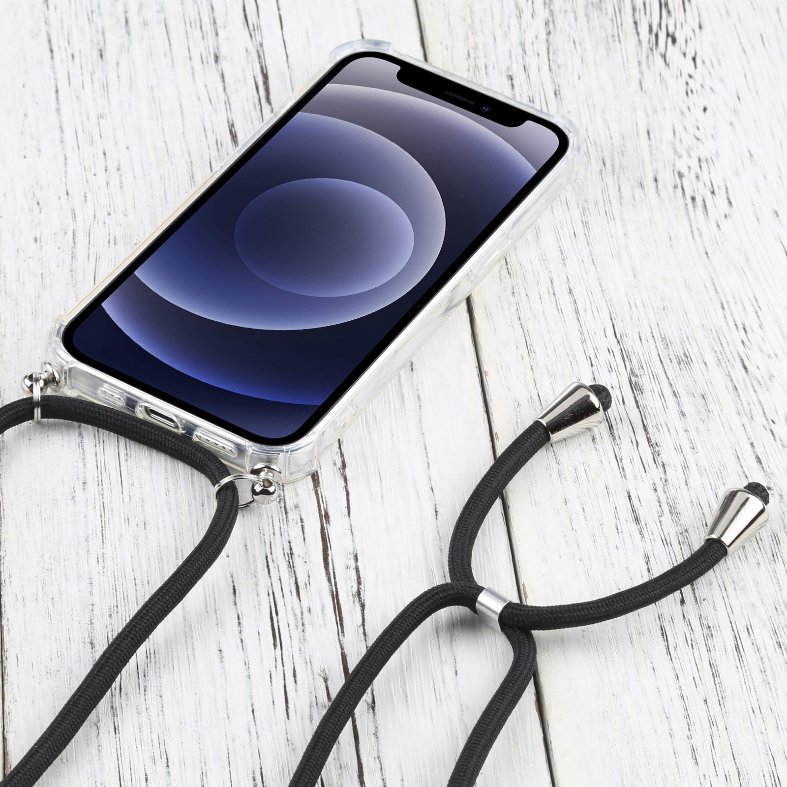 iPhone 13 Θήκη με Λουράκι Four-corner Shockproof Transparent TPU Protective Case with Lanyard Black