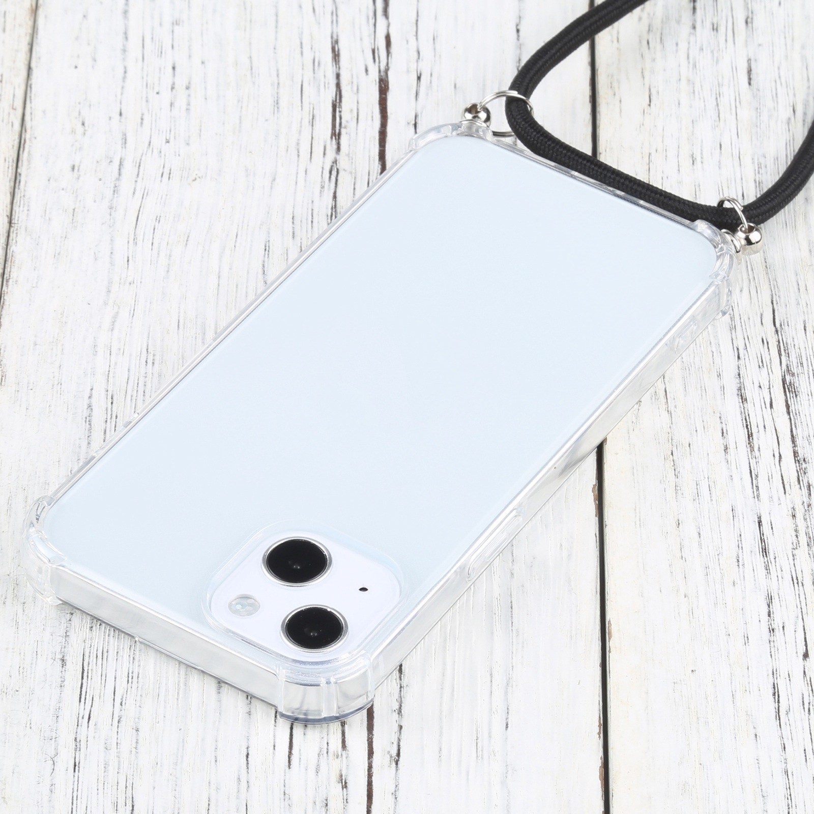 iPhone 13 Θήκη με Λουράκι Four-corner Shockproof Transparent TPU Protective Case with Lanyard Black