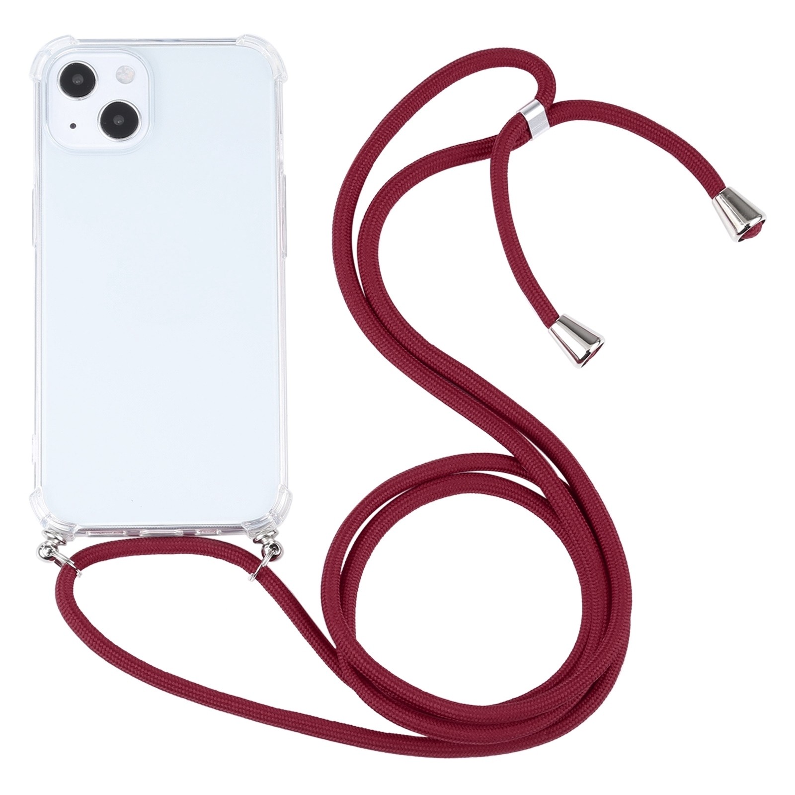 iPhone 13 Θήκη με Λουράκι Four-corner Shockproof Transparent TPU Protective Case with Lanyard Wine Red