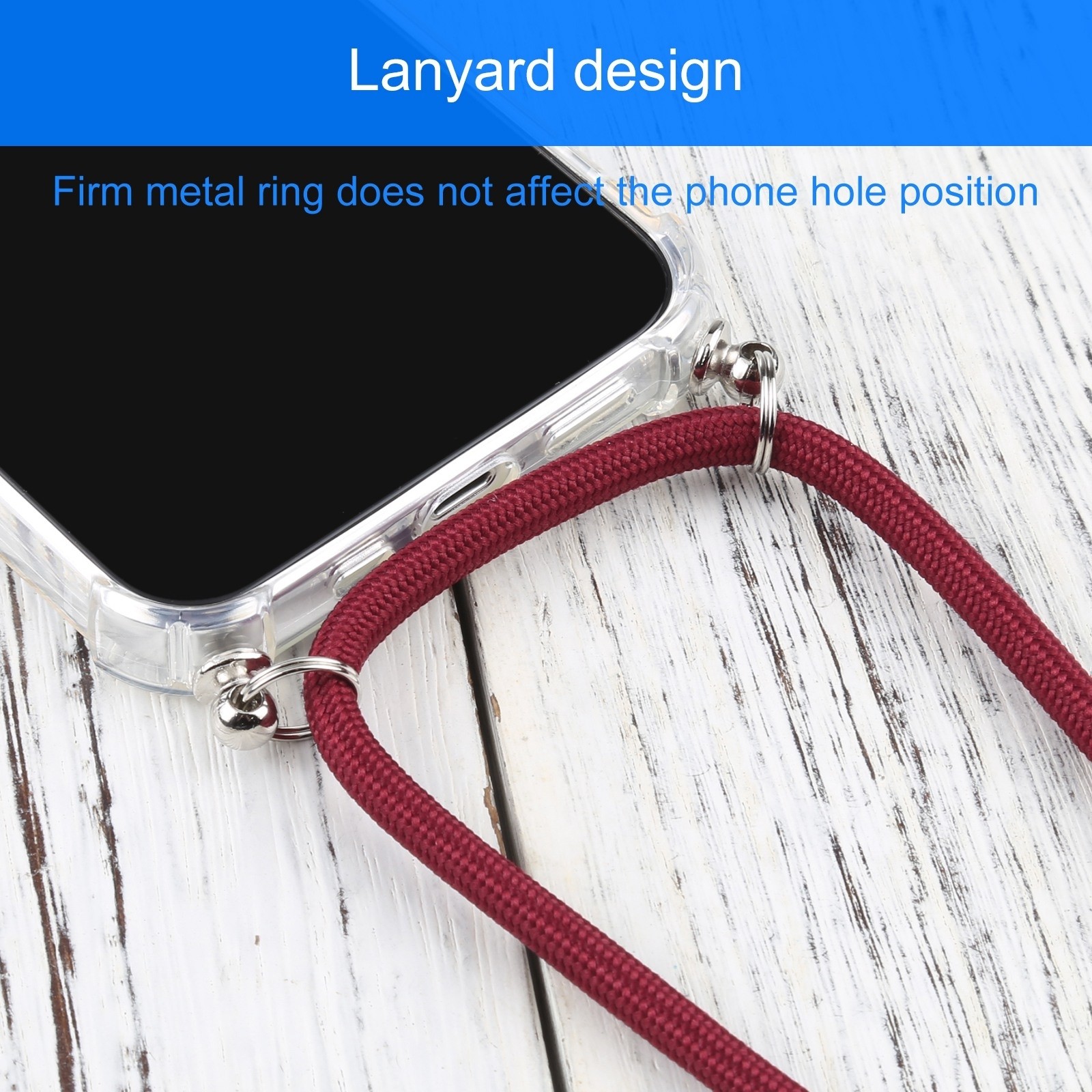 iPhone 13 Θήκη με Λουράκι Four-corner Shockproof Transparent TPU Protective Case with Lanyard Wine Red