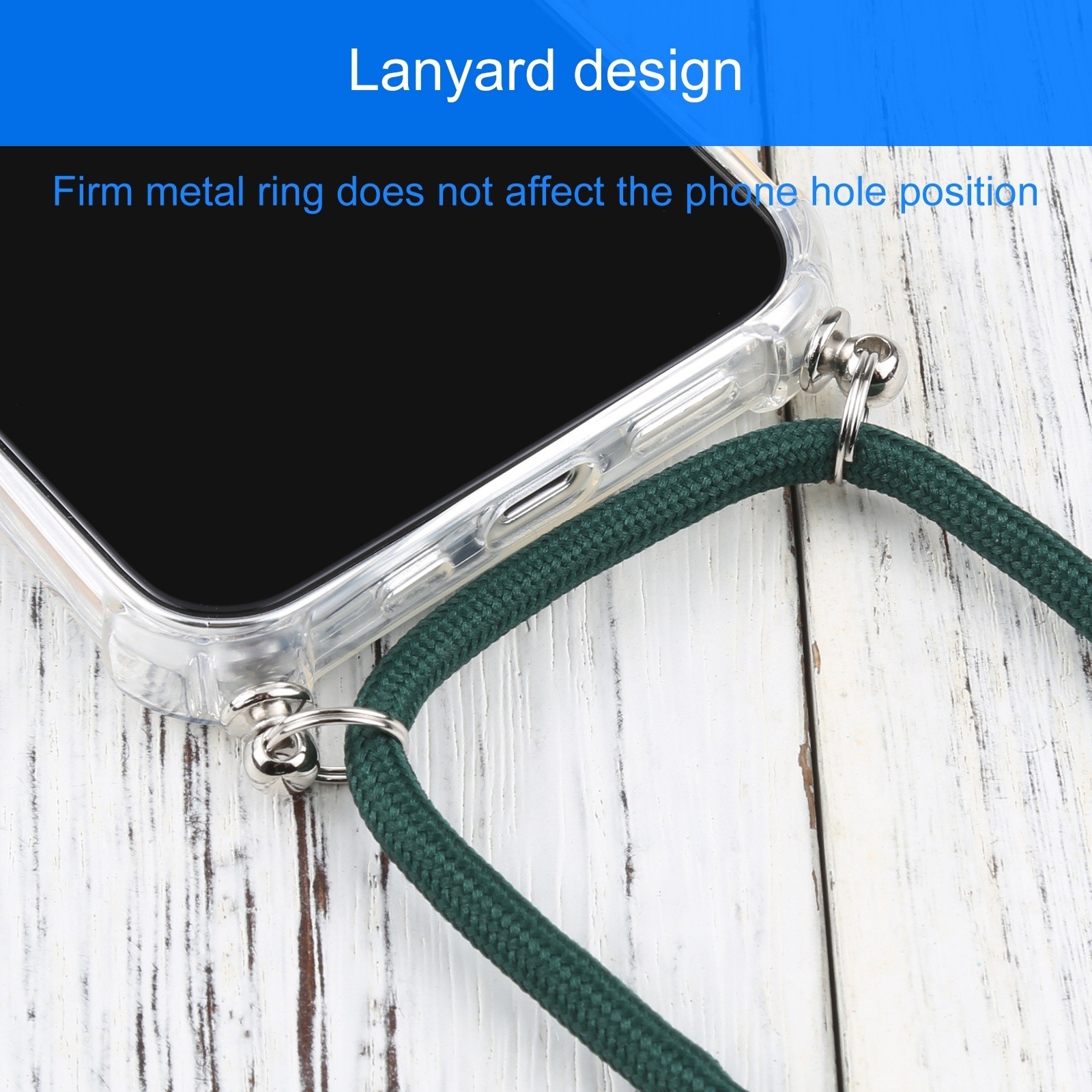 iPhone 13 Θήκη με Λουράκι Four-corner Shockproof Transparent TPU Protective Case with Lanyard Dark Green