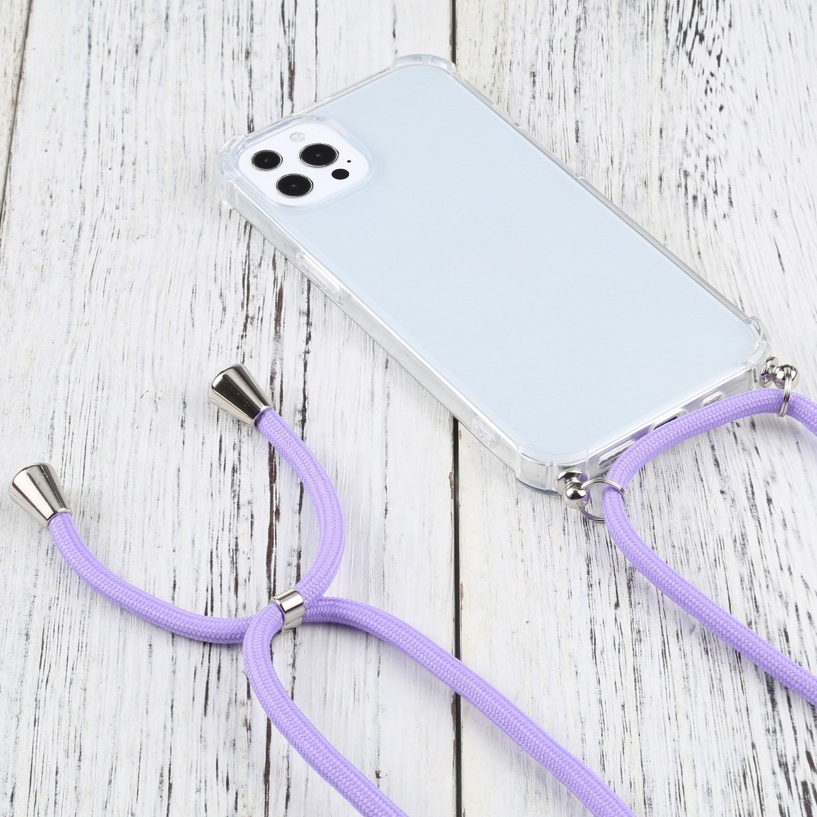 iPhone 13 Pro Θήκη με Λουράκι Four-corner Shockproof Transparent TPU Protective Case with Lanyard Purple
