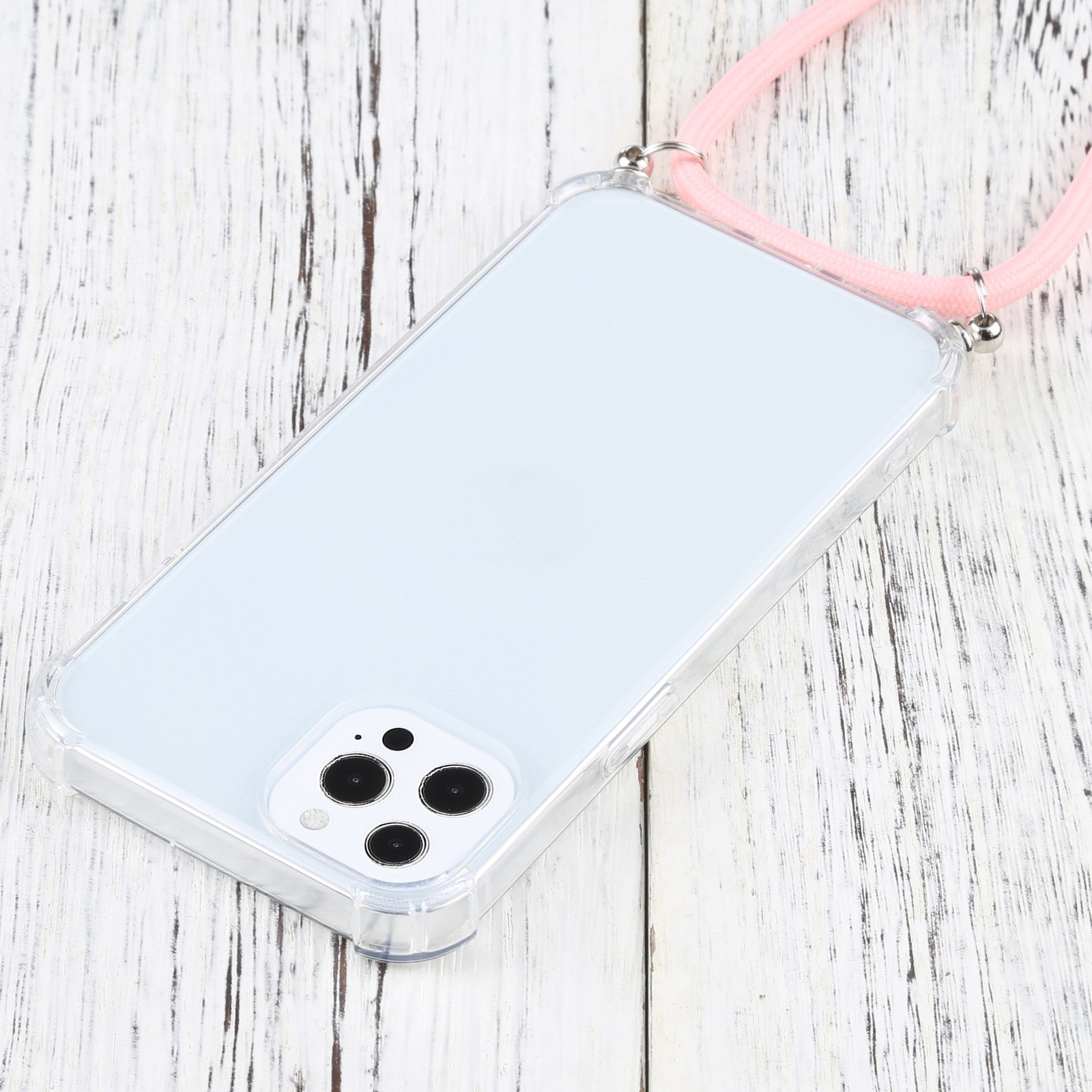 iPhone 13 Pro Θήκη με Λουράκι Four-corner Shockproof Transparent TPU Protective Case with Lanyard Pink
