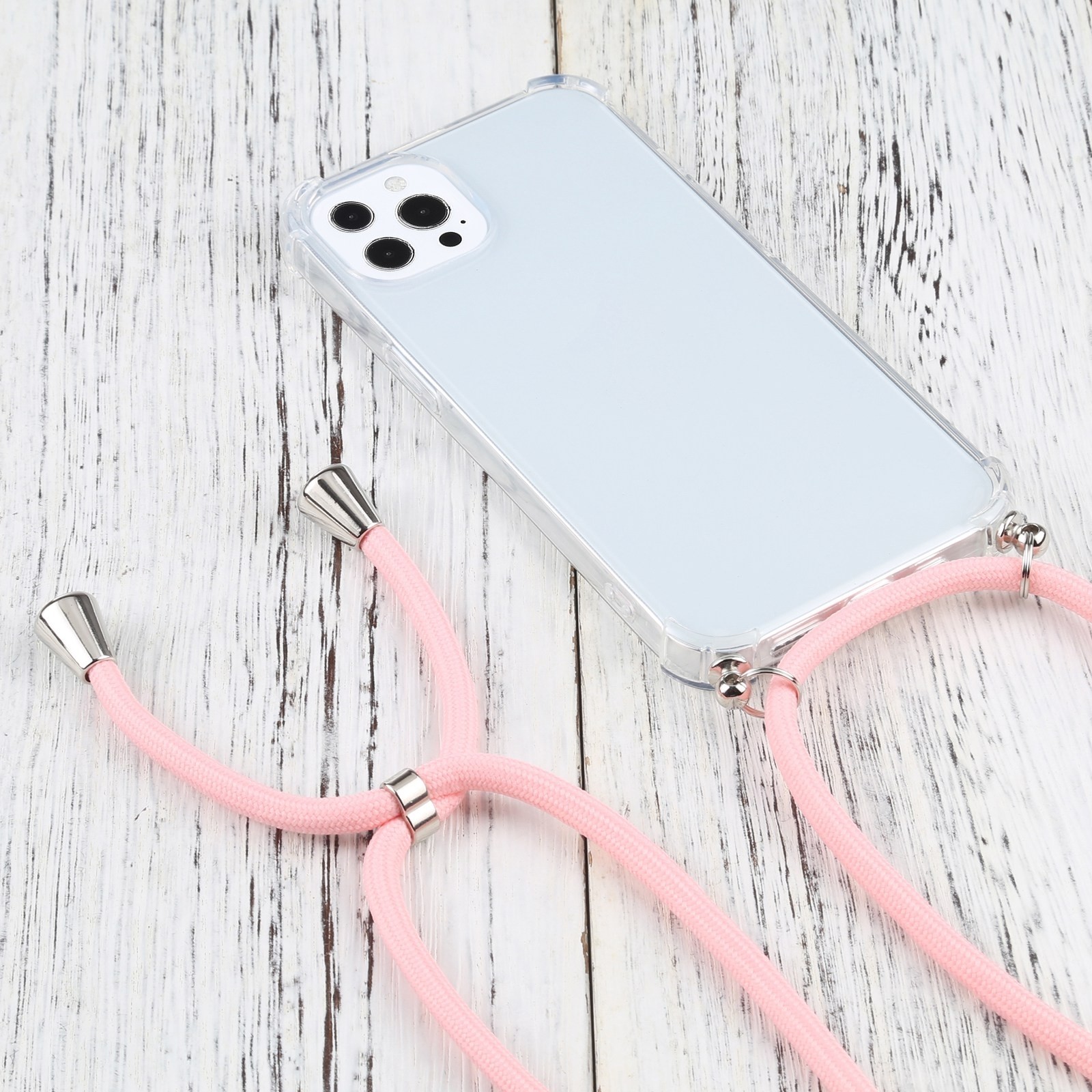 iPhone 13 Pro Max Θήκη με Λουράκι Four-corner Shockproof Transparent TPU Protective Case with Lanyard Pink