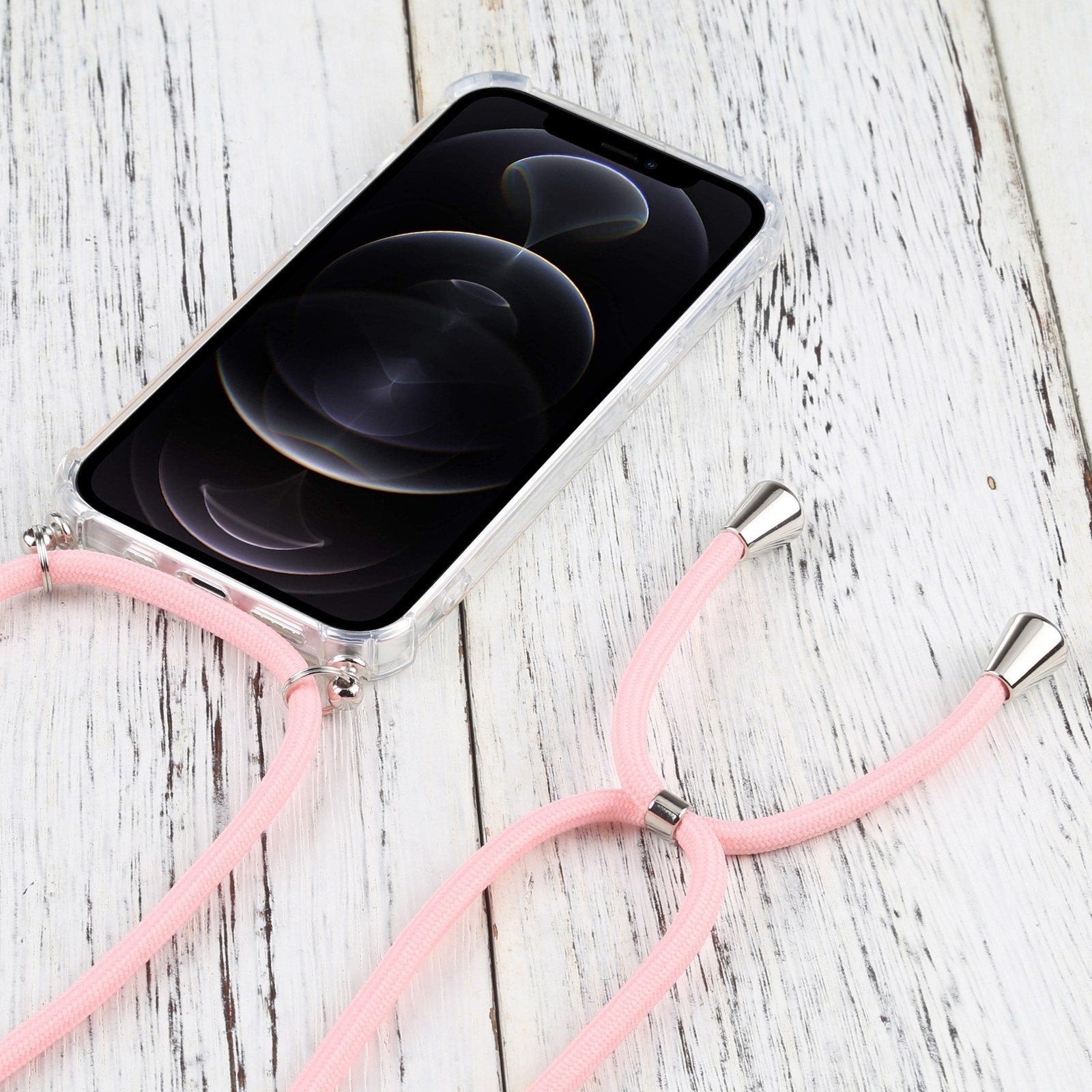 iPhone 13 Pro Max Θήκη με Λουράκι Four-corner Shockproof Transparent TPU Protective Case with Lanyard Pink