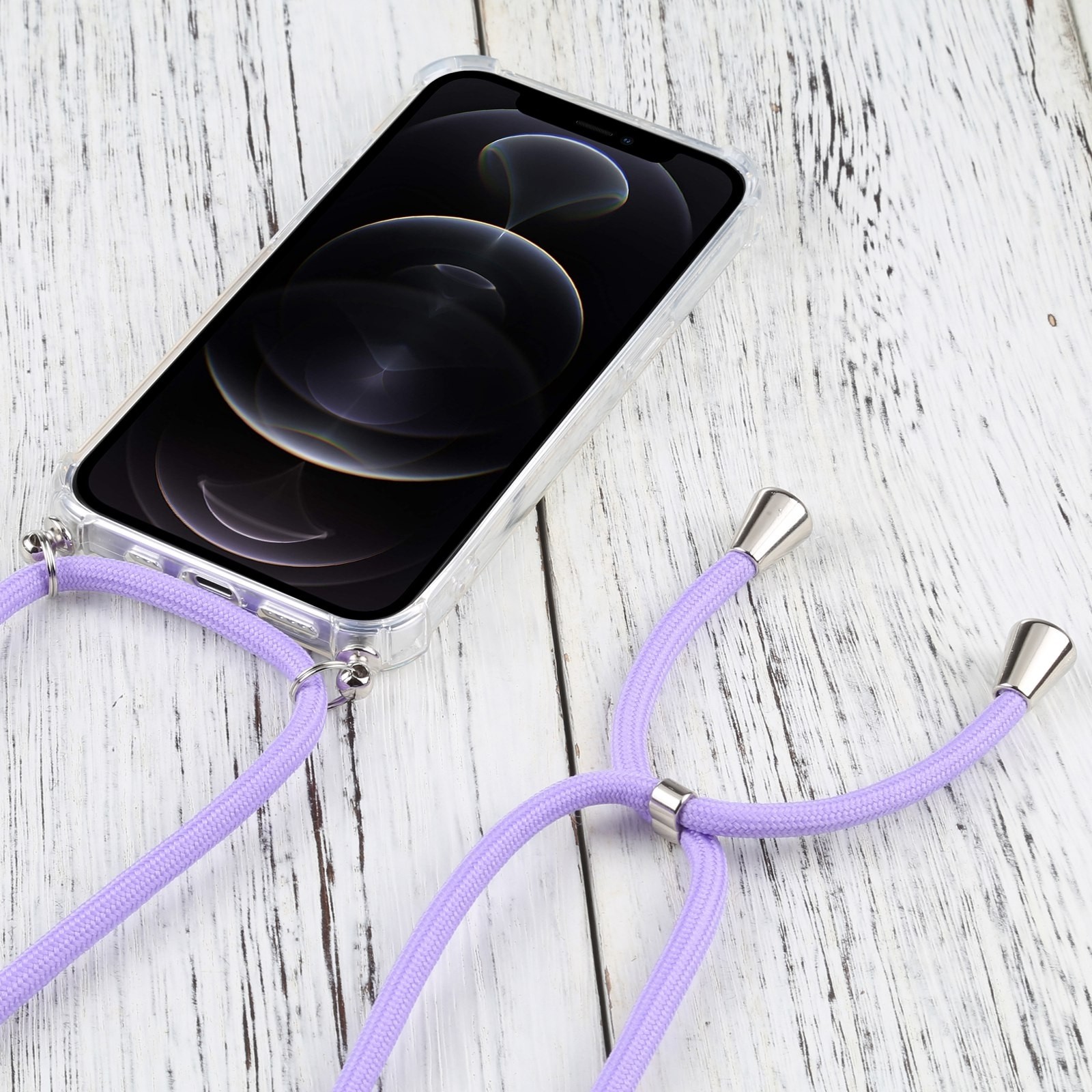 iPhone 13 Pro Max Θήκη με Λουράκι Four-corner Shockproof Transparent TPU Protective Case with Lanyard Purple