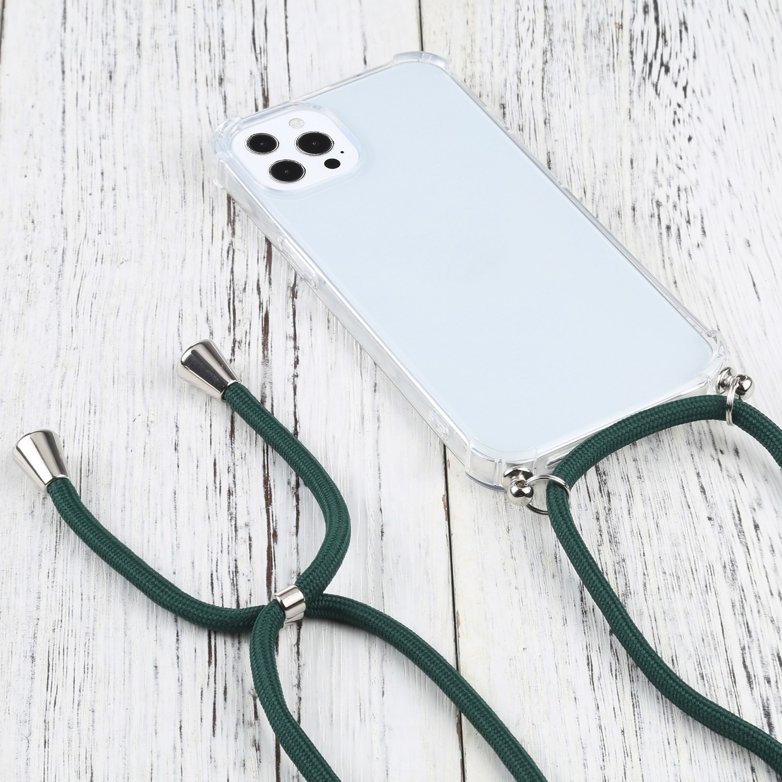iPhone 13 Pro Max Θήκη με Λουράκι Four-corner Shockproof Transparent TPU Protective Case with Lanyard Dark Green