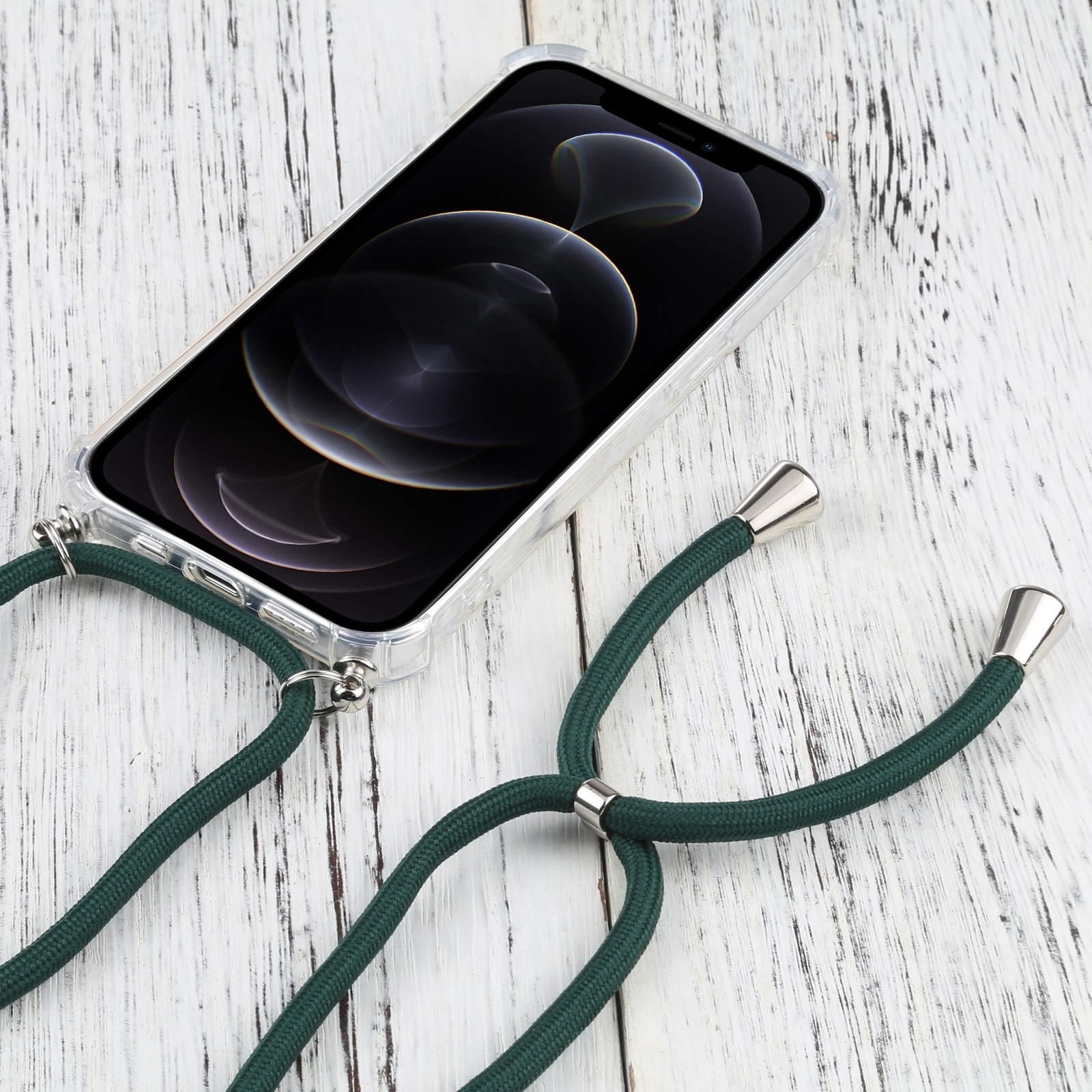 iPhone 13 Pro Max Θήκη με Λουράκι Four-corner Shockproof Transparent TPU Protective Case with Lanyard Dark Green