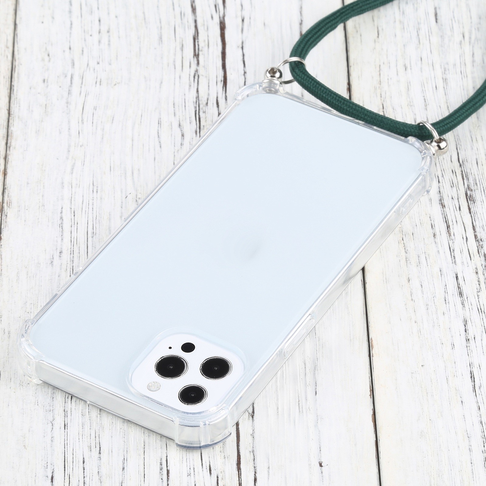 iPhone 13 Pro Max Θήκη με Λουράκι Four-corner Shockproof Transparent TPU Protective Case with Lanyard Dark Green