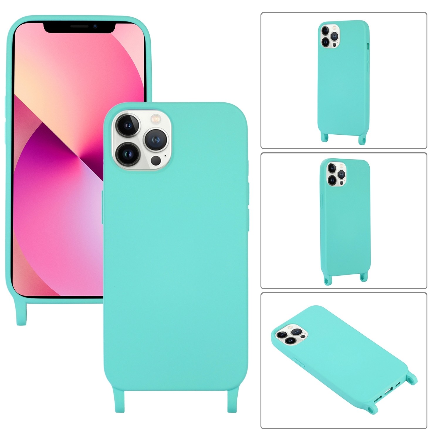 iPhone 13 Pro Max Θήκη με Λουράκι Crossbody Lanyard Elastic Silicone Phone Case Blue
