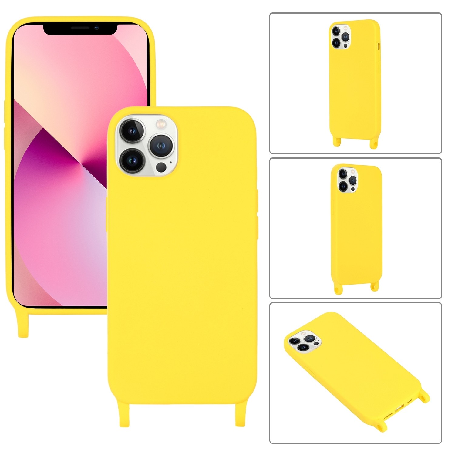 iPhone 13 Pro Max Θήκη με Λουράκι Crossbody Lanyard Elastic Silicone Phone Case Yellow