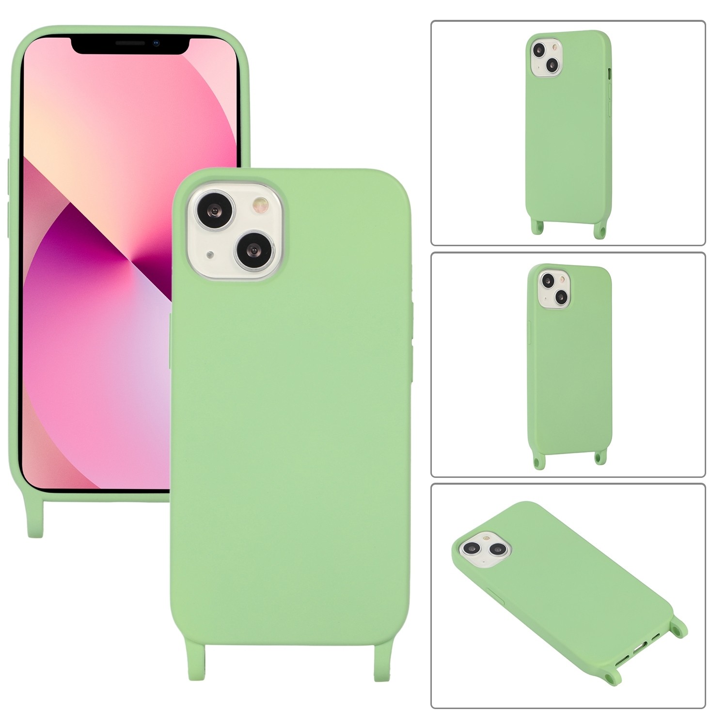 iPhone 13 Θήκη με Λουράκι Crossbody Lanyard Elastic Silicone Phone Case Matcha Green