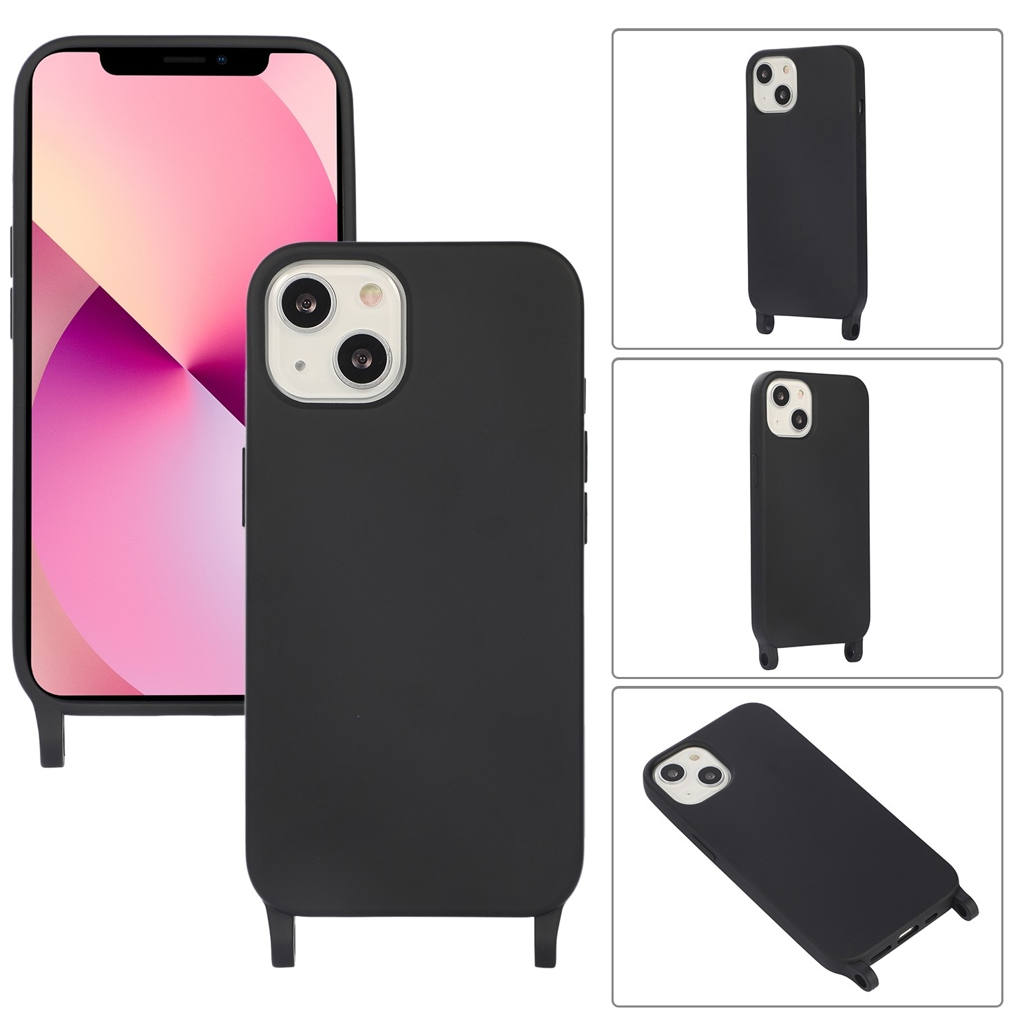 iPhone 13 Pro Θήκη με Λουράκι Crossbody Lanyard Elastic Silicone Phone Case Black
