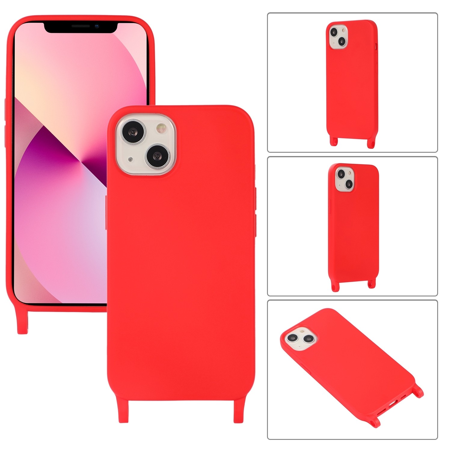 iPhone 13 Pro Θήκη με Λουράκι Crossbody Lanyard Elastic Silicone Phone Case Red