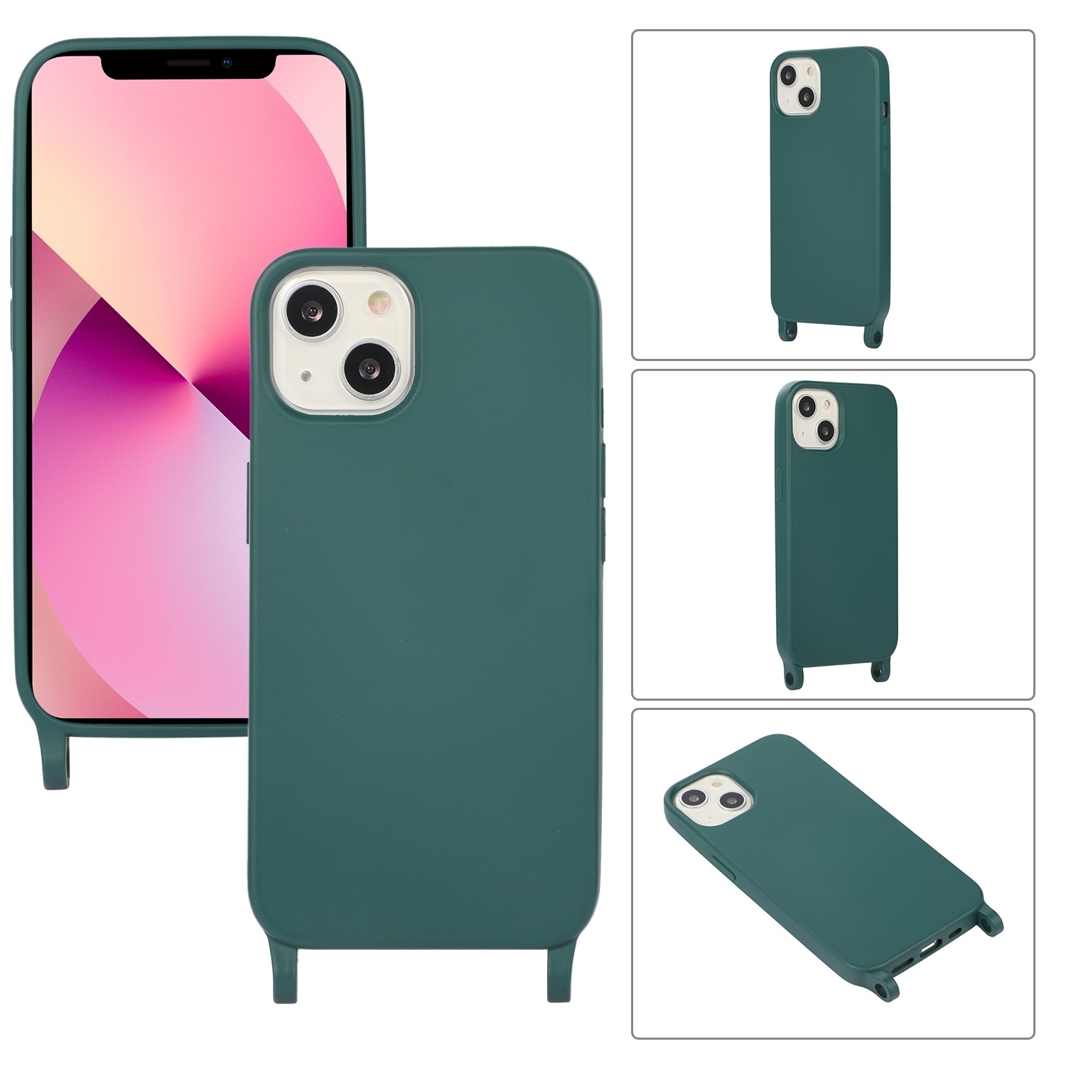 iPhone 13 Pro Θήκη με Λουράκι Crossbody Lanyard Elastic Silicone Phone Case Dark Green