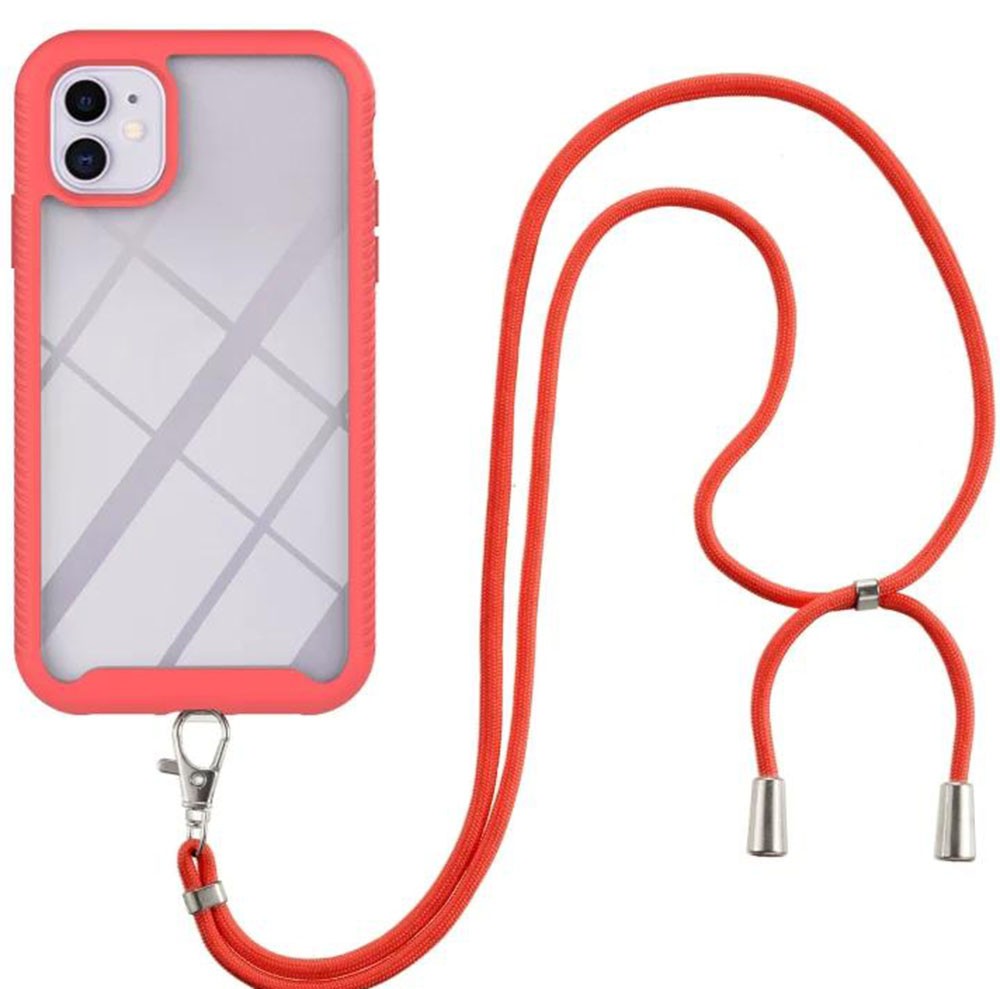 Forcell iPhone 11 Θήκη Με Πλαίσιο Σιλικόνης Και Λουράκι Διάφανη - Red