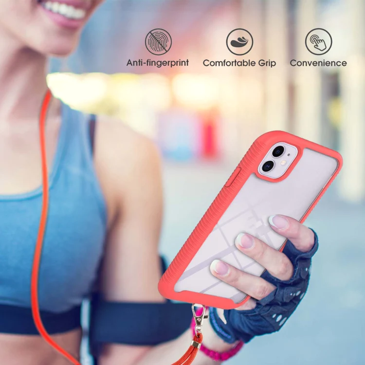 iPhone 11 Θήκη Κόκκινη με Λουράκι Starry Sky Solid Color Series Shockproof PC + TPU Protective Case with Neck Strap Red