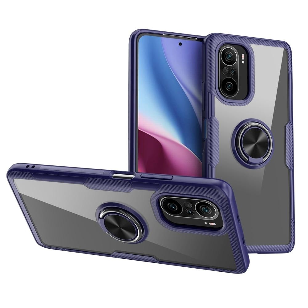 Xiaomi Poco F3 / Mi 11i Θήκη Διάφανη - Μπλε Shockproof Transparent TPU + Acrylic Protective Case with Ring Holder Blue