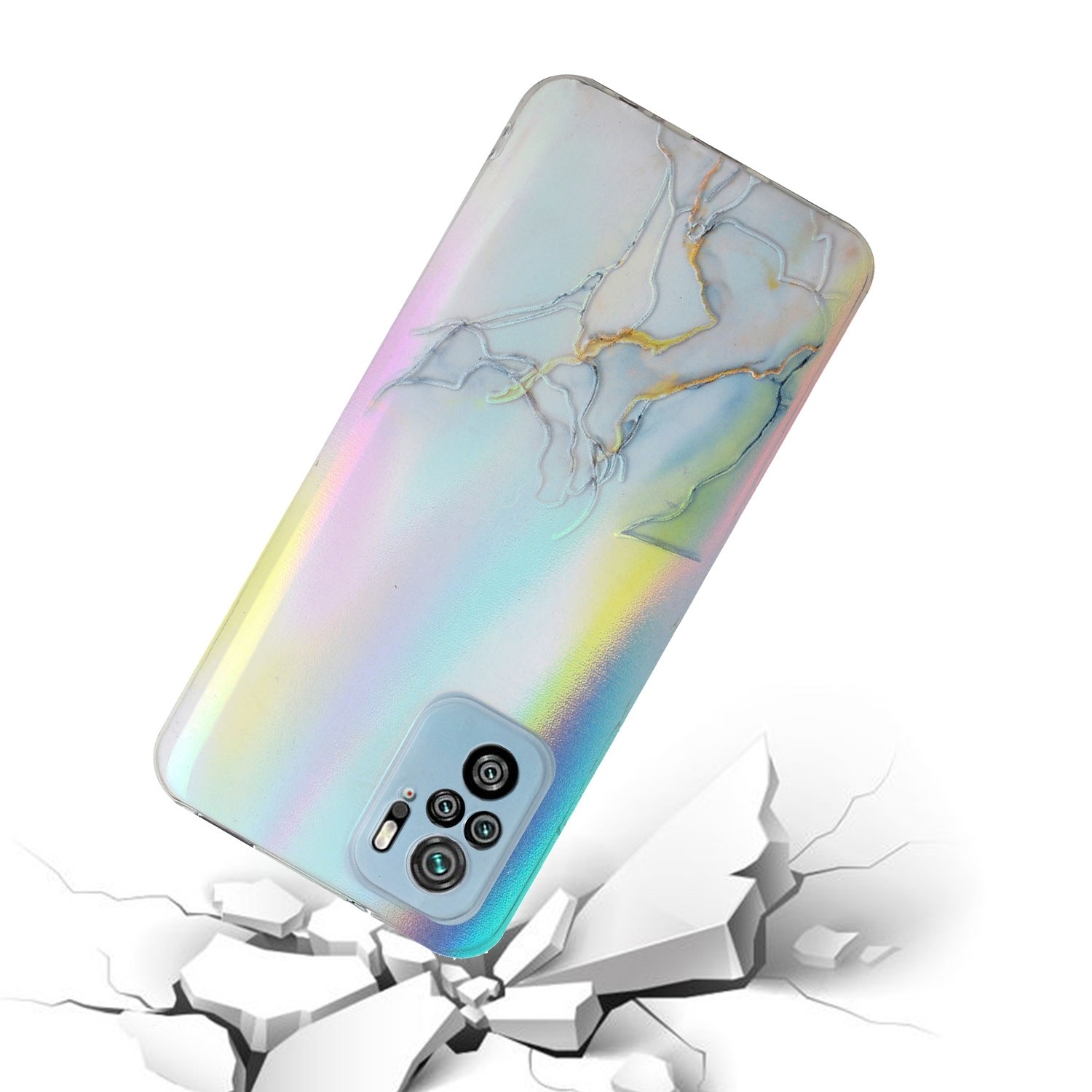 Xiaomi Redmi Note 10 4G / Note 10S / Poco M5s Θήκη Σιλικόνης Μάρμαρο Γκρι Laser Marble Pattern Clear TPU Shockproof Protective C