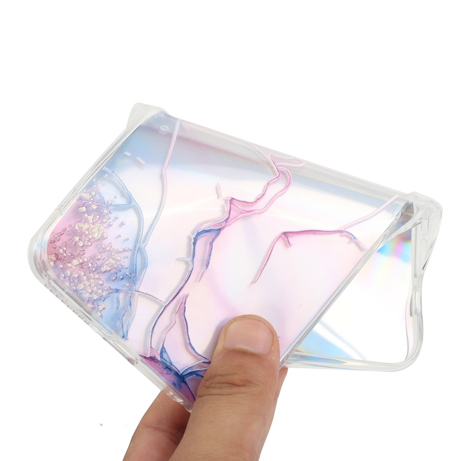 Xiaomi Redmi Note 10 4G / Note 10S / Poco M5s Θήκη Σιλικόνης Μάρμαρο Ροζ Laser Marble Pattern Clear TPU Shockproof Protective Ca