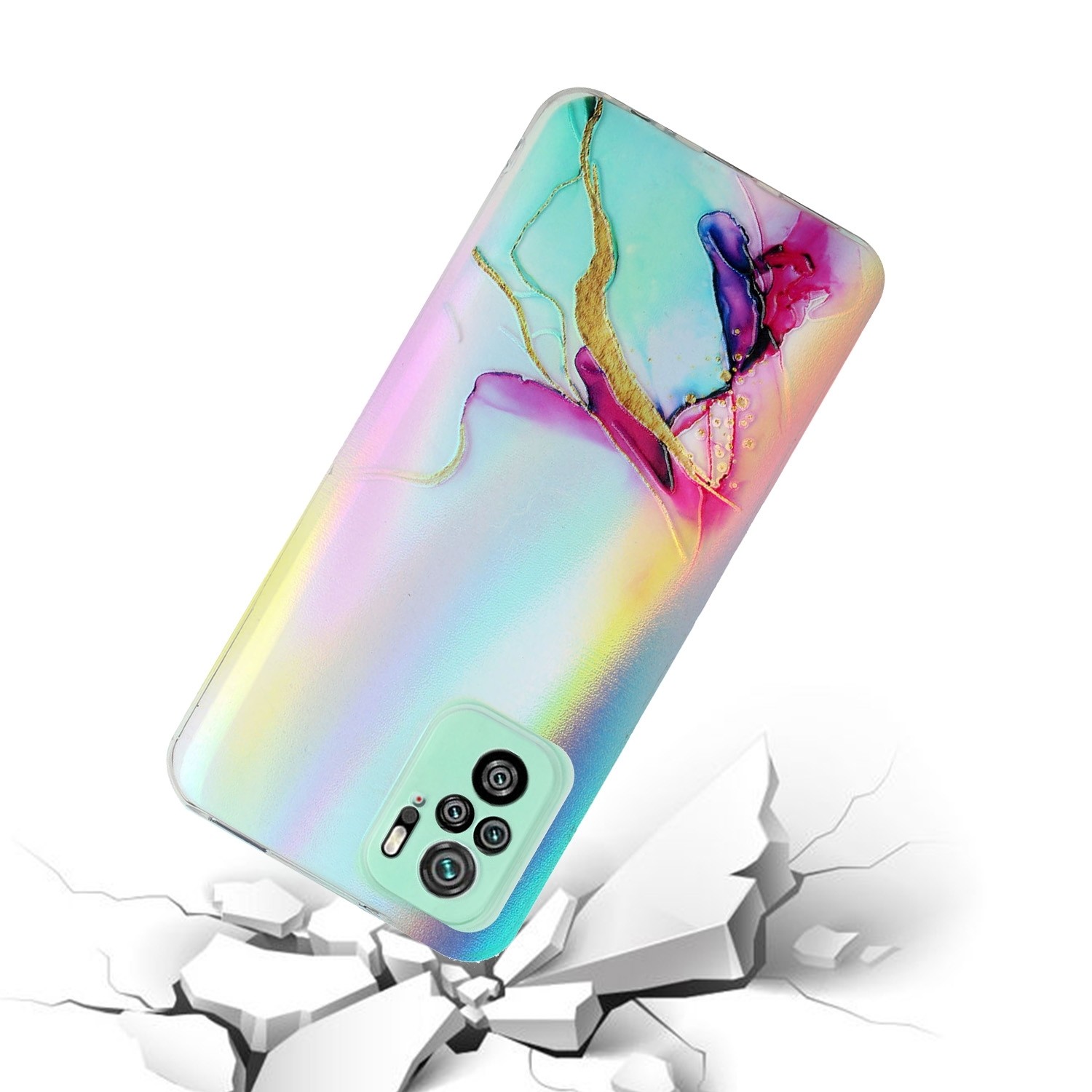 Xiaomi Redmi Note 10 4G / Note 10S / Poco M5s Θήκη Σιλικόνης Μάρμαρο Πράσινο Laser Marble Pattern Clear TPU Shockproof Protectiv