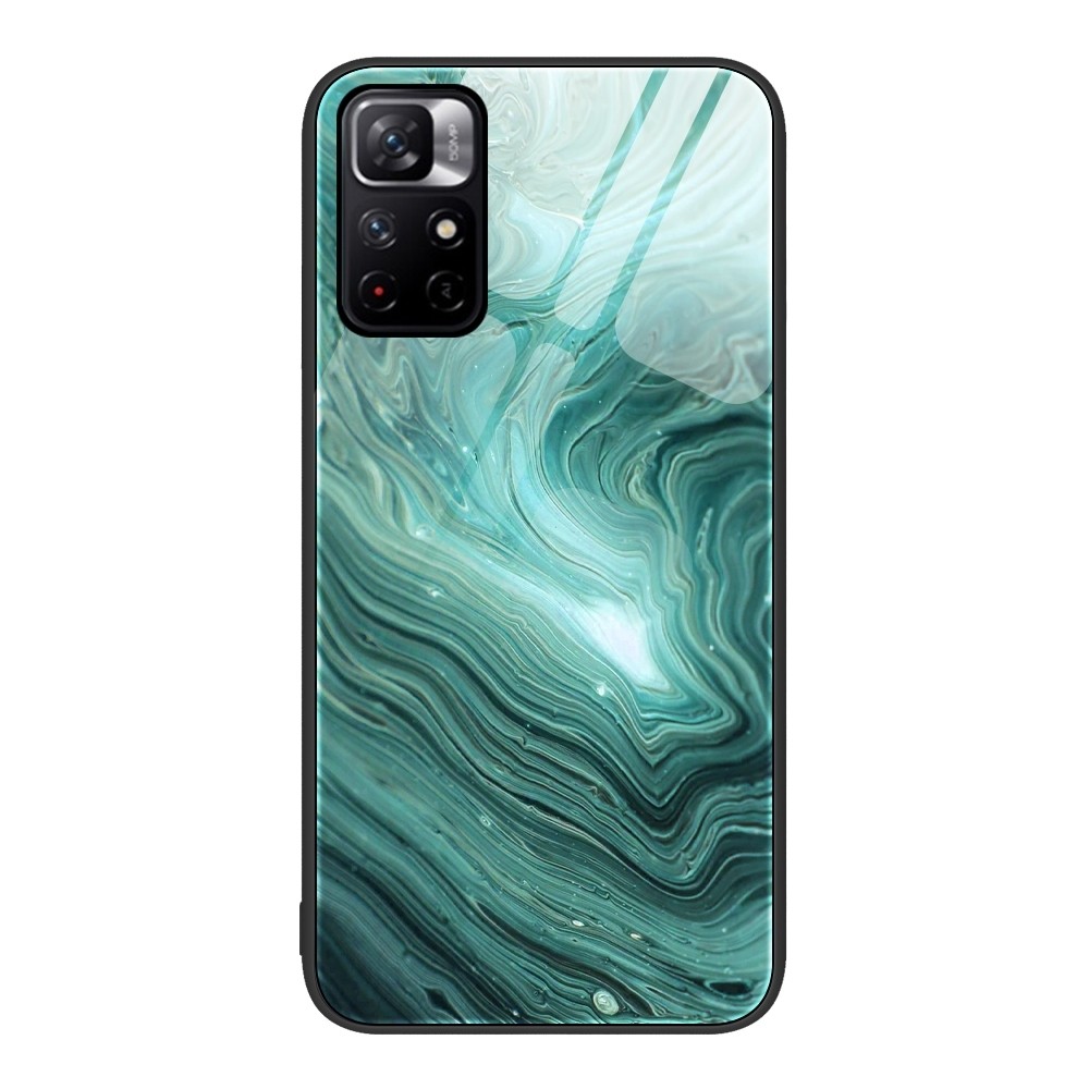Xiaomi Poco M4 Pro 5G Θήκη Μάρμαρο Με Πλαίσιο Σιλικόνης Και Όψη Γυαλιού Marble Pattern Glass Protective Phone Case Water Waves