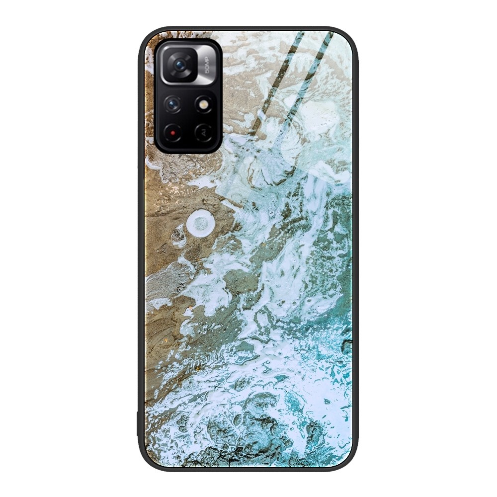 Xiaomi Poco M4 Pro 5G Θήκη Μάρμαρο Με Πλαίσιο Σιλικόνης Και Όψη Γυαλιού Marble Pattern Glass Protective Case Beach Πολύχρωμο