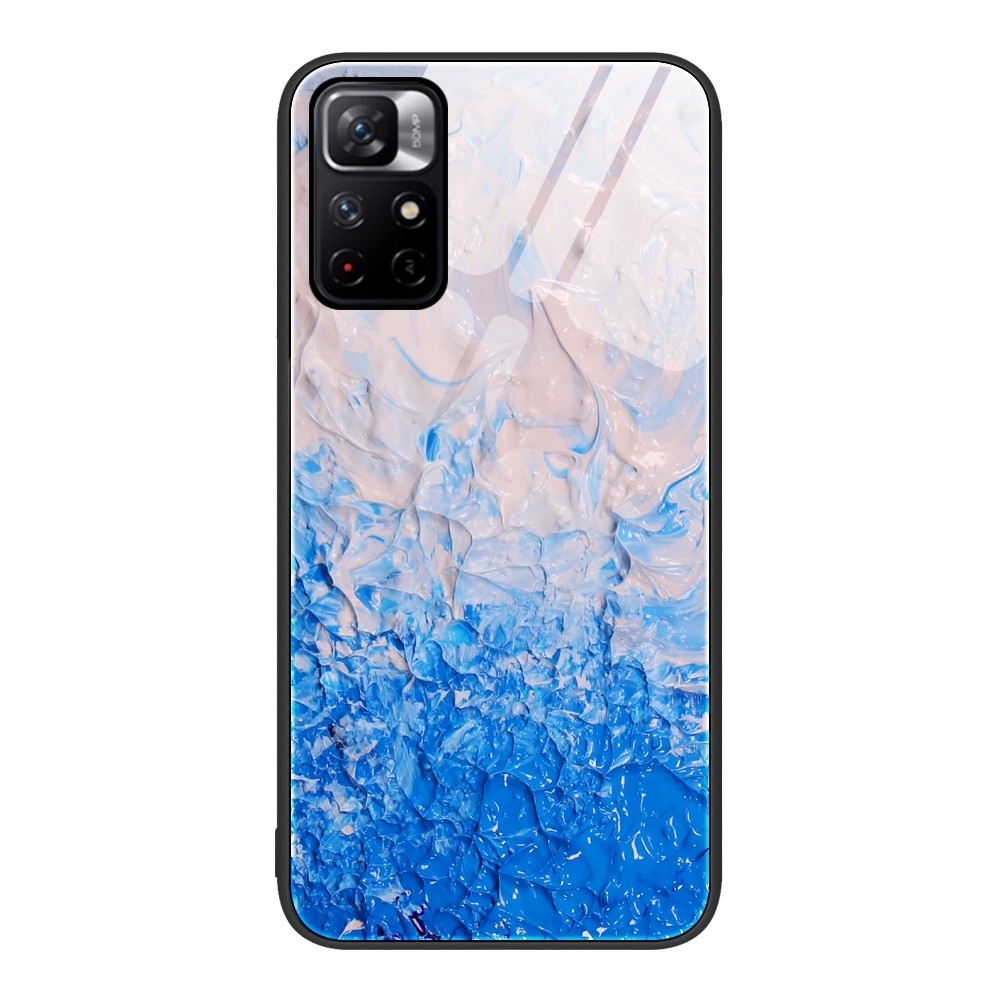 Xiaomi Poco M4 Pro 5G Θήκη Μάρμαρο Με Πλαίσιο Σιλικόνης Και Όψη Γυαλιού Marble Pattern Glass Protective Case Waves Πολύχρωμο