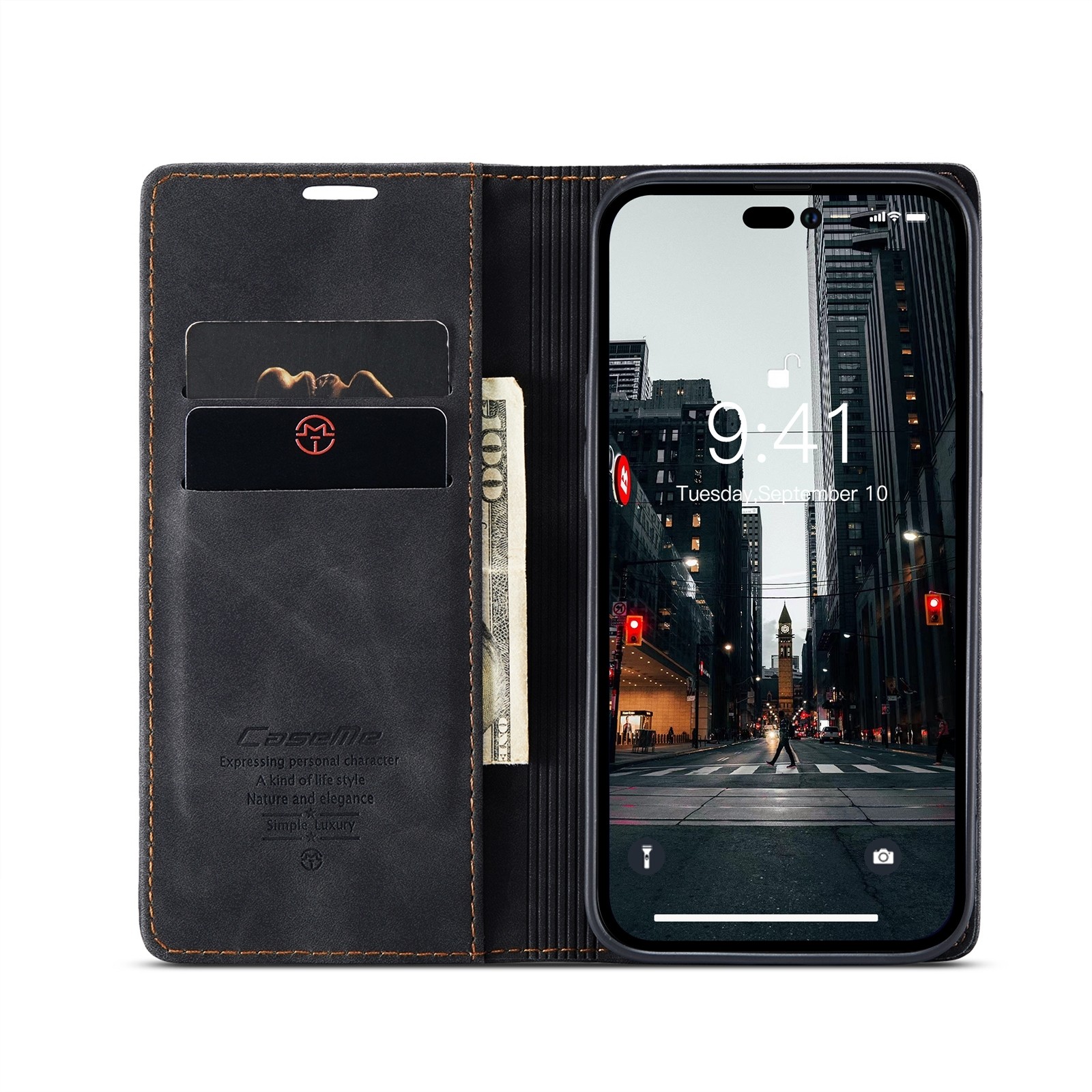 iPhone 14 Pro Θήκη Βιβλίο Μαύρο CaseMe-013 Multifunctional Retro Frosted Phone Case Black