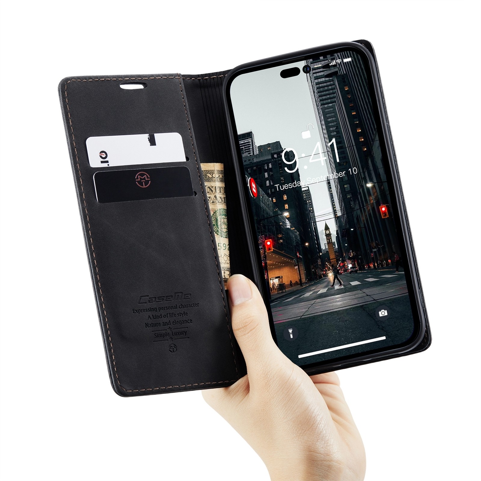 iPhone 14 Pro Θήκη Βιβλίο Μαύρο CaseMe-013 Multifunctional Retro Frosted Phone Case Black