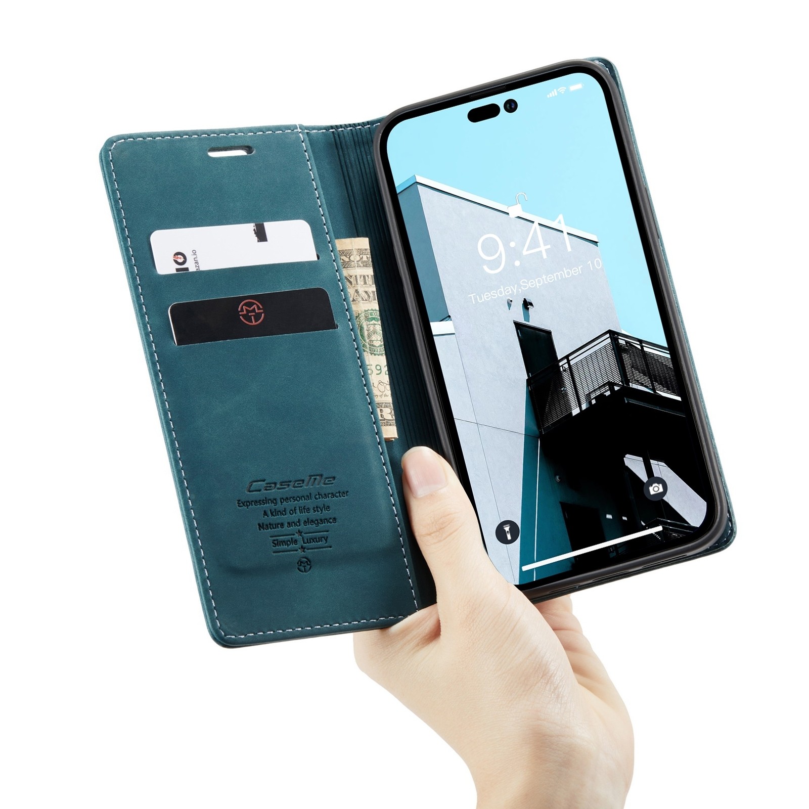 iPhone 14 Pro Max Θήκη Βιβλίο Μπλε CaseMe-013 Multifunctional Retro Frosted Phone Case Blue