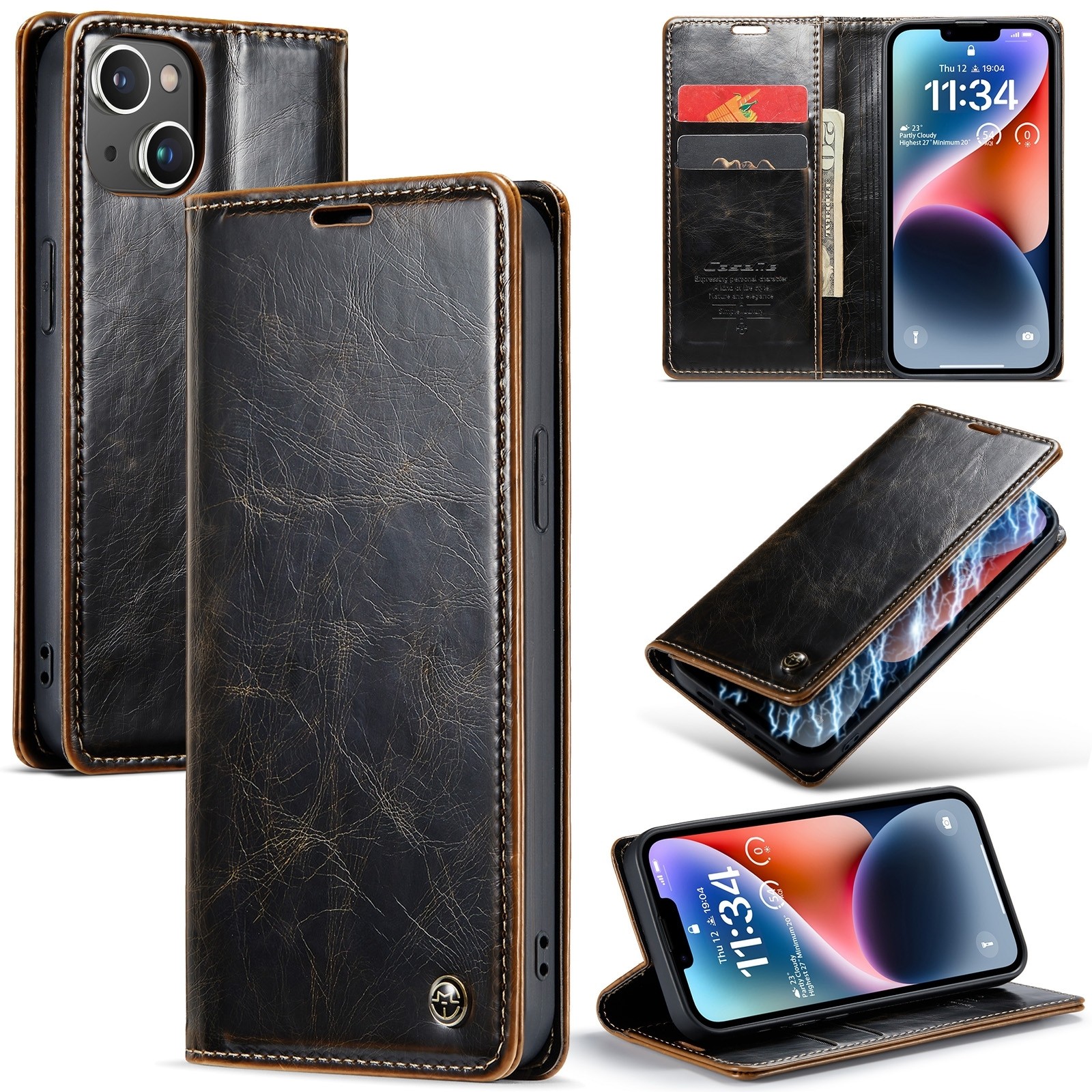 iPhone 14 Θήκη Βιβλίο Καφέ CaseMe 003 Crazy Horse Texture Phone Case Coffee