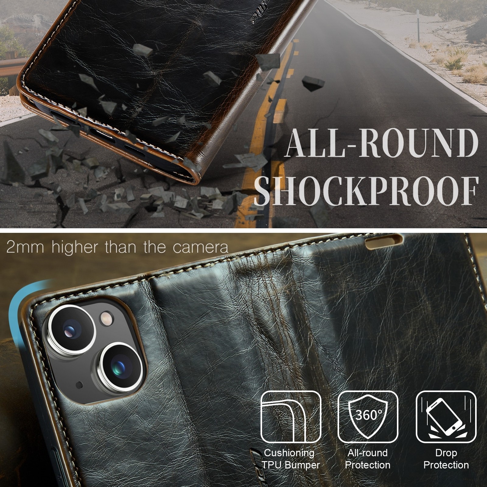 iPhone 14 Θήκη Βιβλίο Καφέ CaseMe 003 Crazy Horse Texture Phone Case Coffee