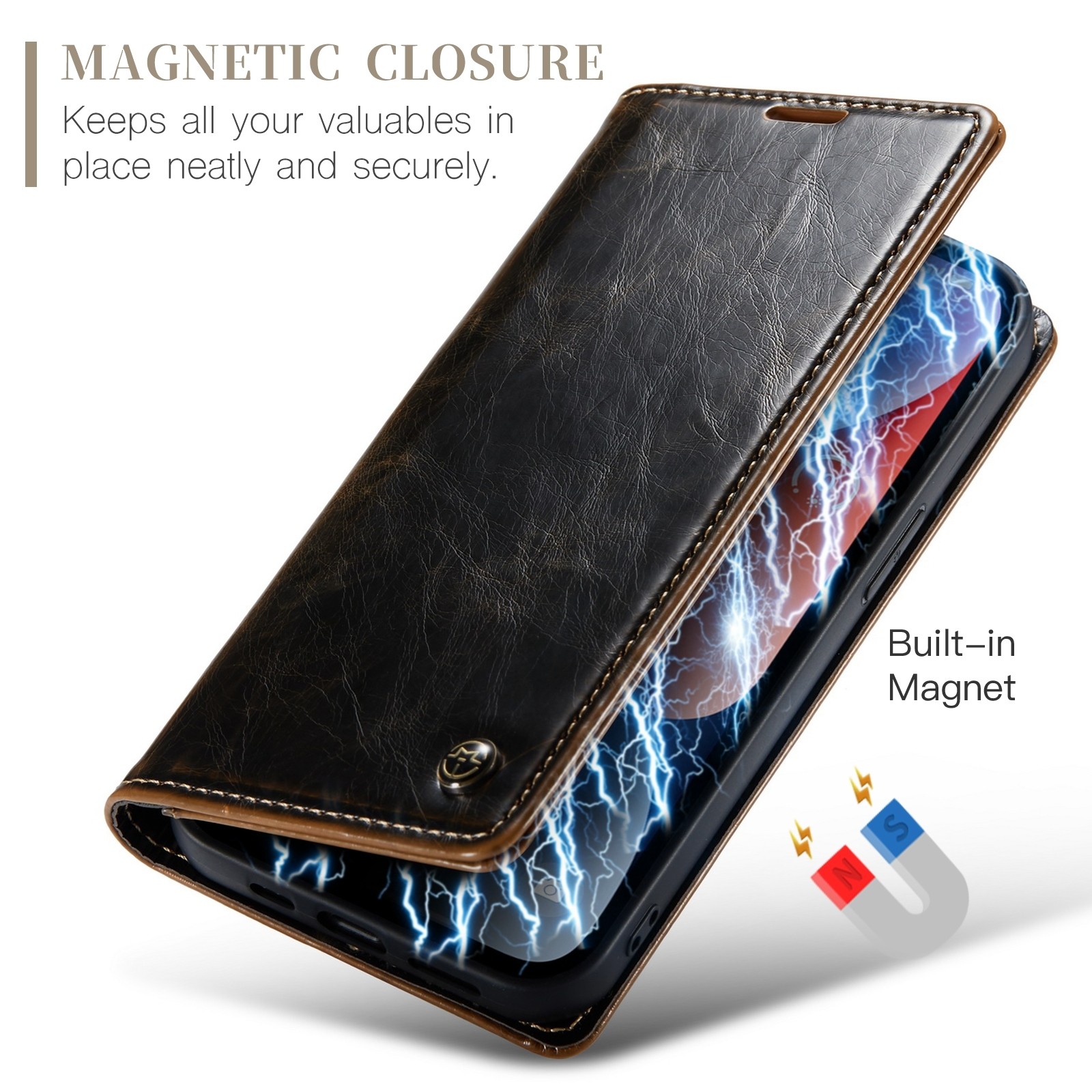 iPhone 14 Θήκη Βιβλίο Καφέ CaseMe 003 Crazy Horse Texture Phone Case Coffee