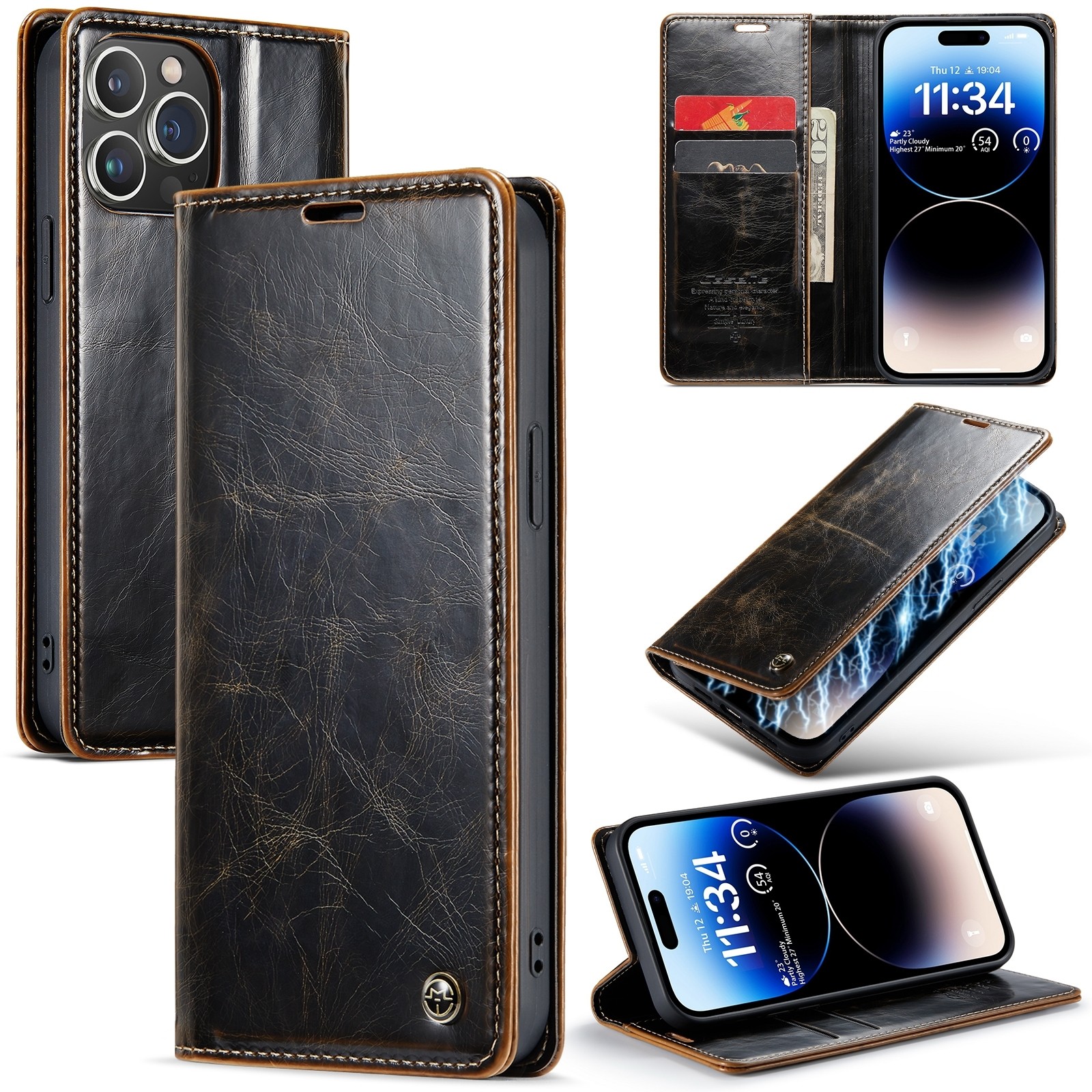iPhone 14 Pro Θήκη Βιβλίο Καφέ CaseMe 003 Crazy Horse Texture Phone Case Coffee