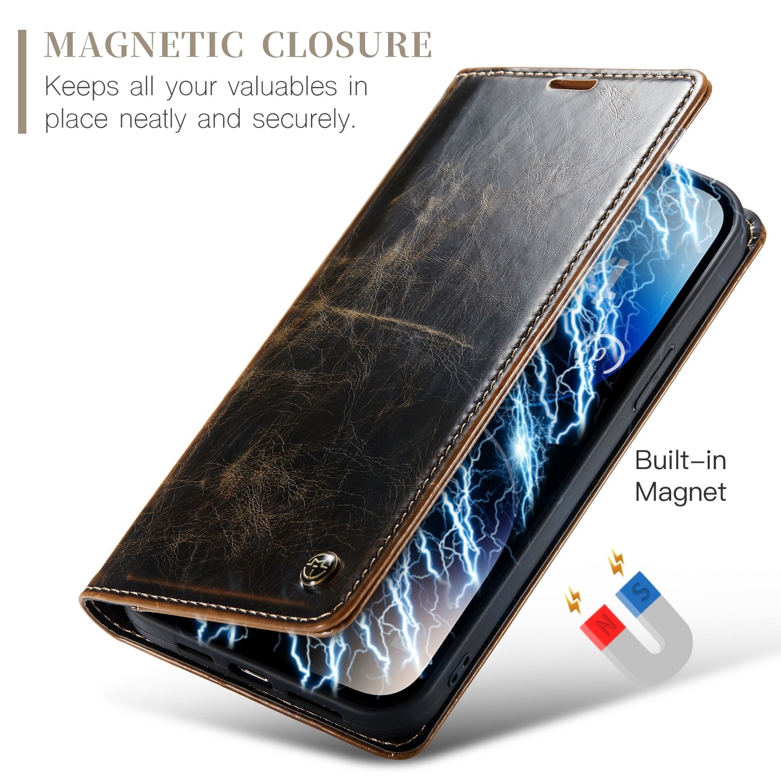 iPhone 14 Pro Θήκη Βιβλίο Καφέ CaseMe 003 Crazy Horse Texture Phone Case Coffee