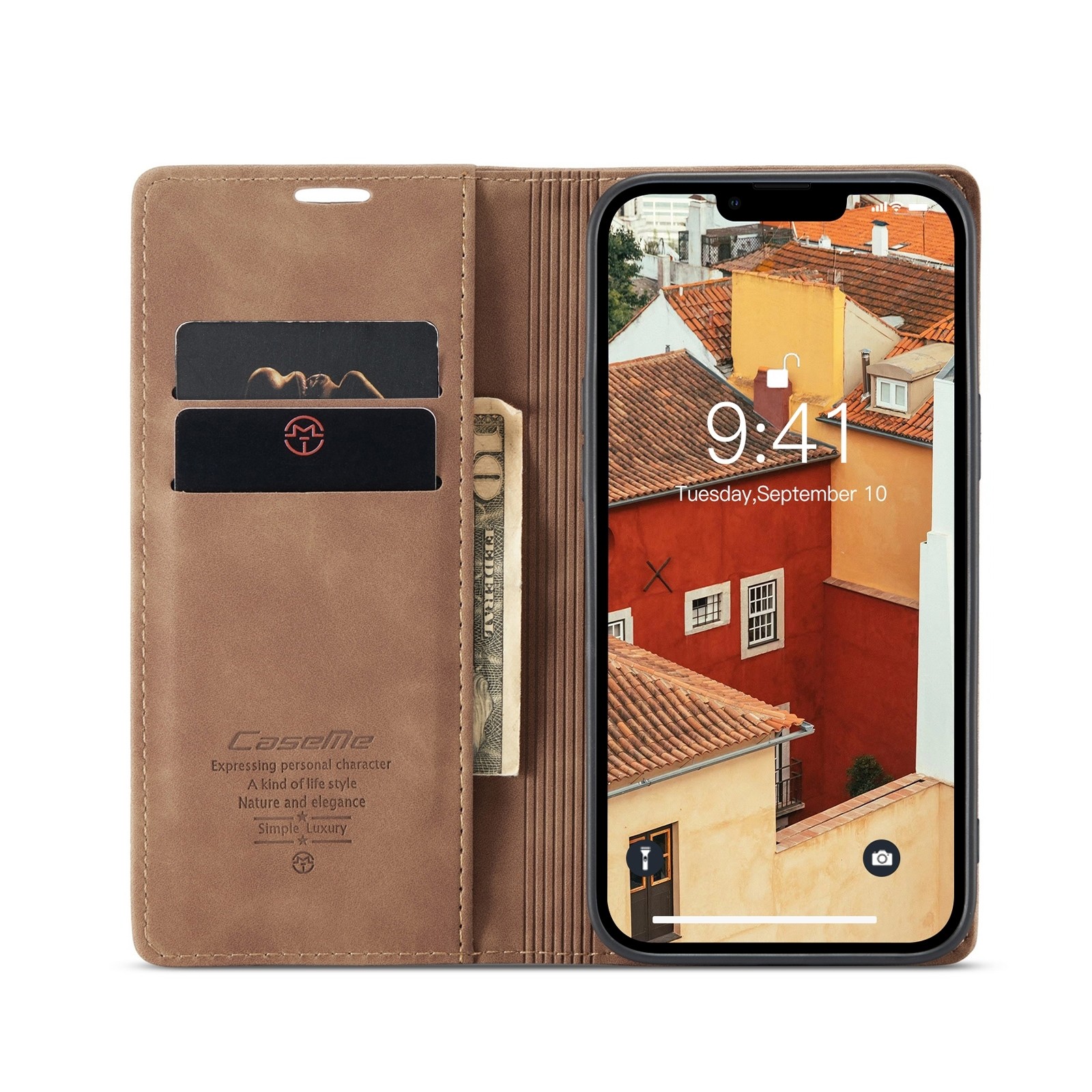 iPhone 14 Θήκη Βιβλίο Καφέ CaseMe-013 Multifunctional Retro Frosted Phone Case Brown