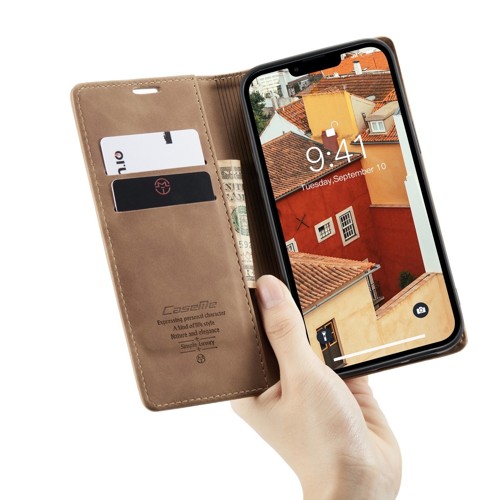 iPhone 14 Θήκη Βιβλίο Καφέ CaseMe-013 Multifunctional Retro Frosted Phone Case Brown
