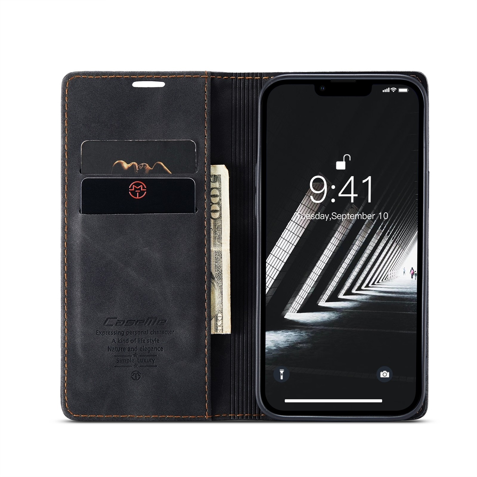 iPhone 14 Plus Θήκη Βιβλίο Μαύρο CaseMe-013 Multifunctional Retro Frosted Phone Case Black