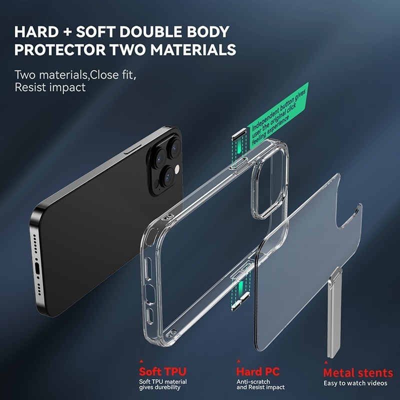 iPhone 13 Pro Θήκη Σιλικόνης Διάφανη Με Σταντ Four Corner Airbag Shockproof Holder Phone Case Transparent