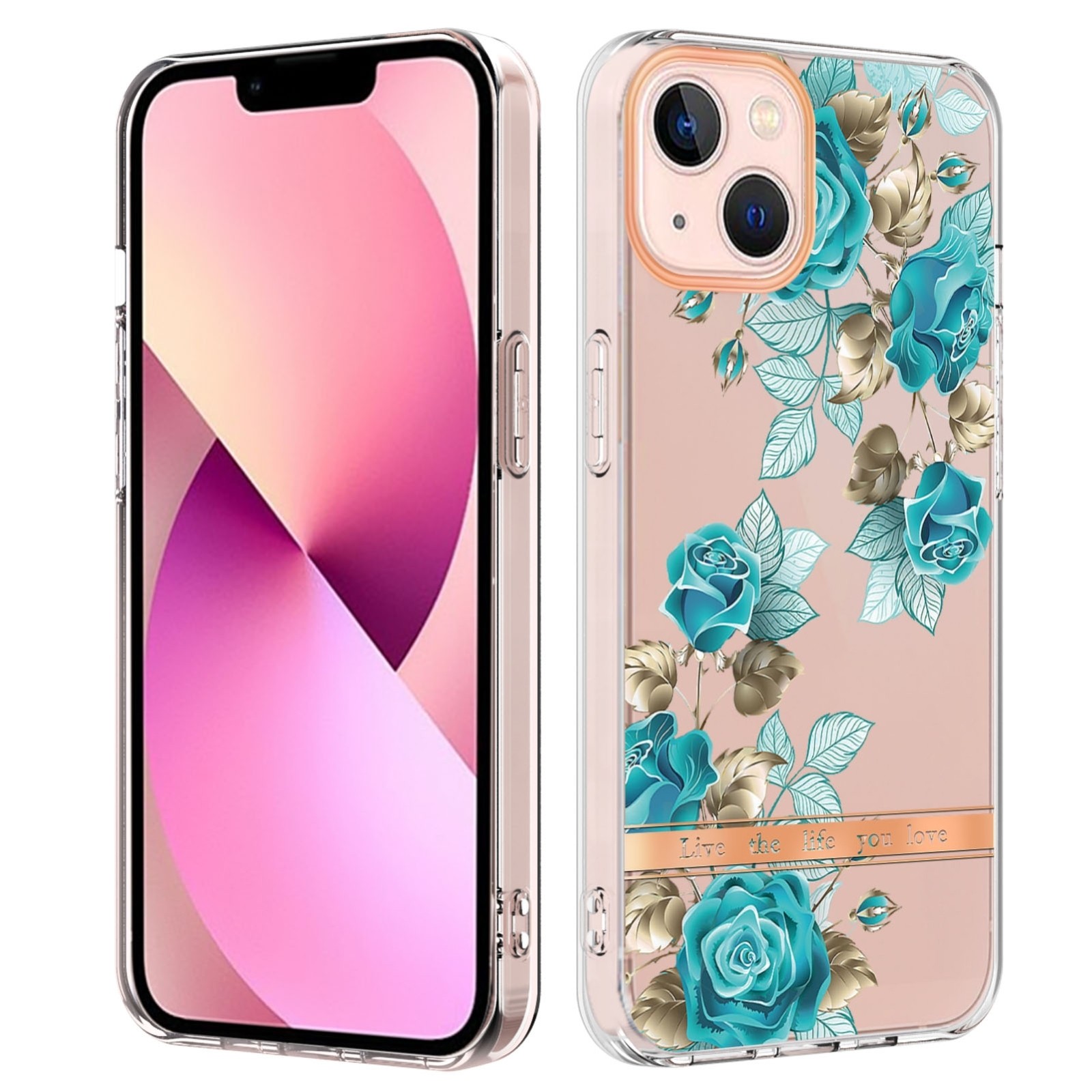 iPhone 14 Θήκη Σιλικόνης Μπλε Τριαντάφυλλα Flowers and Plants Series IMD TPU Phone Case Blue Rose