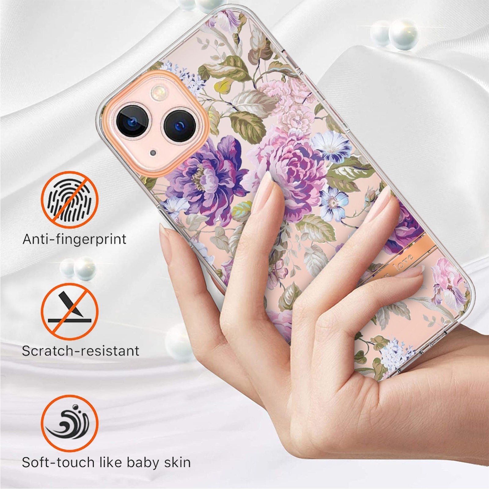 iPhone 14 Θήκη Σιλικόνης Μωβ Παιώνια Flowers and Plants Series IMD TPU Phone Case Purple Peony