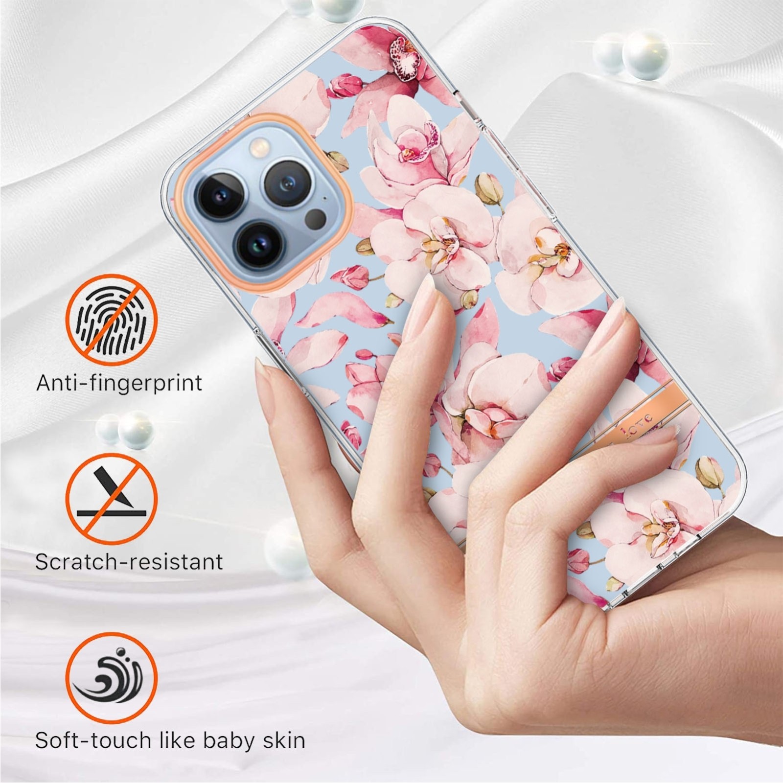 iPhone 14 Pro Θήκη Σιλικόνης Ροζ Γαρδένια Flowers and Plants Series IMD TPU Phone Case Pink Gardenia