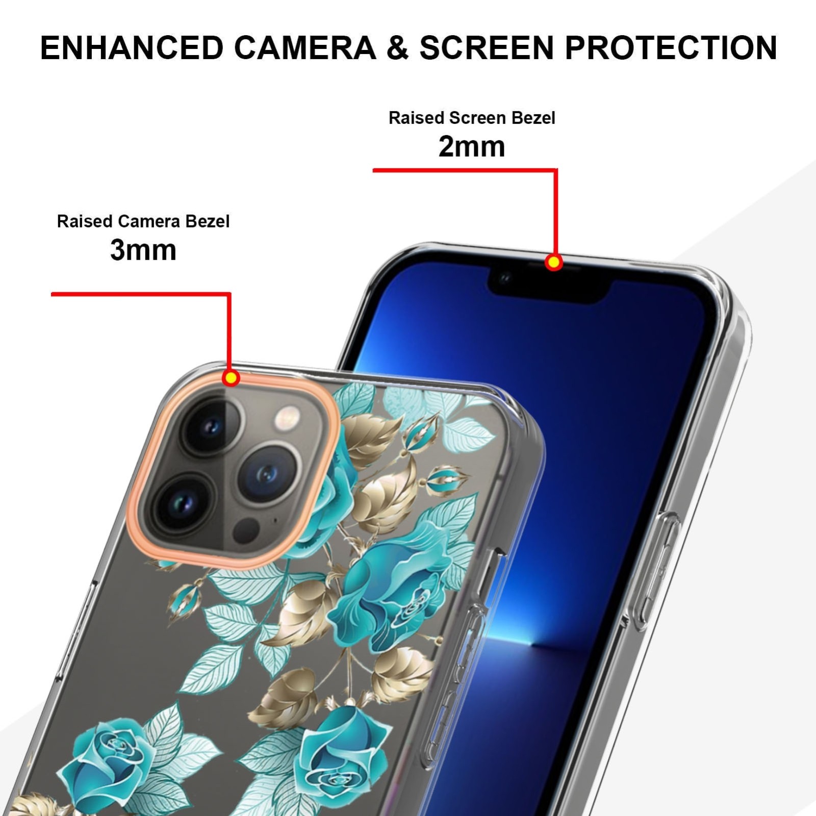 iPhone 14 Pro Θήκη Σιλικόνης Μπλε Τριαντάφυλλα Flowers and Plants Series IMD TPU Phone Case Blue Rose
