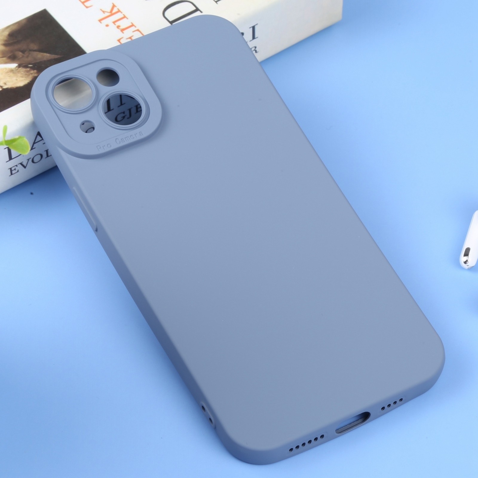 iPhone 14 Plus Θήκη Σιλικόνης Μπλε - Γκρι Liquid Silicone Full Coverage Phone Case Blue Grey
