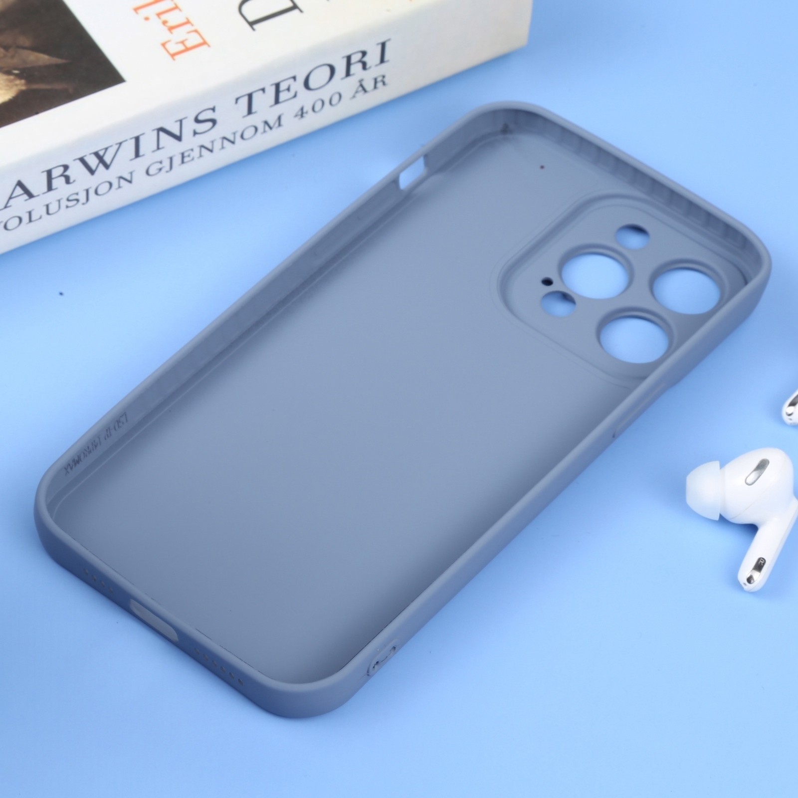 iPhone 14 Pro Θήκη Σιλικόνης Μπλε - Γκρι Liquid Silicone Full Coverage Phone Case Blue Grey